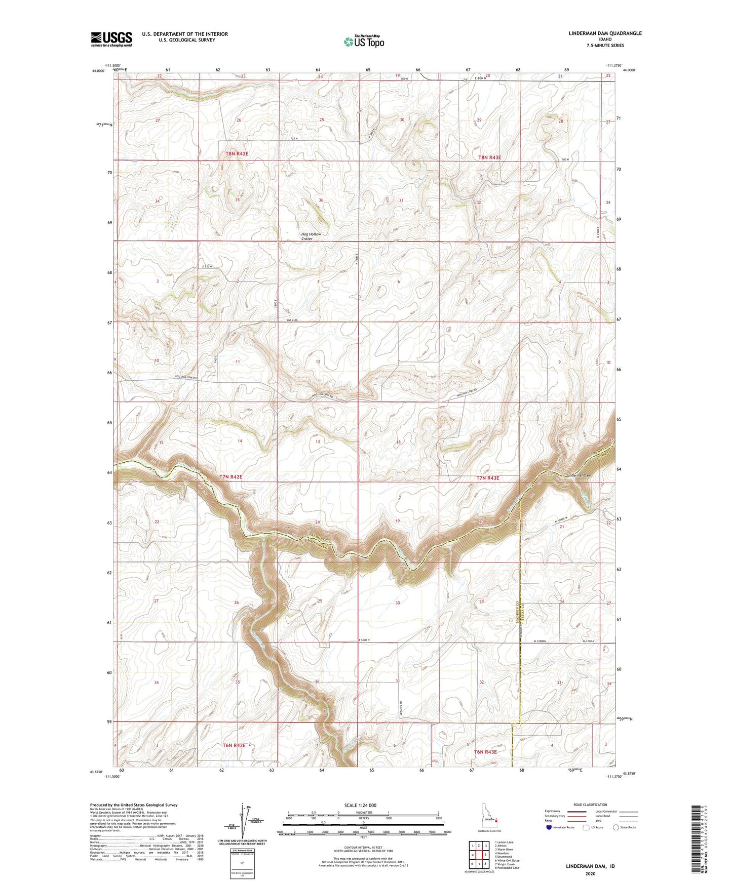 Linderman Dam Idaho US Topo Map Image