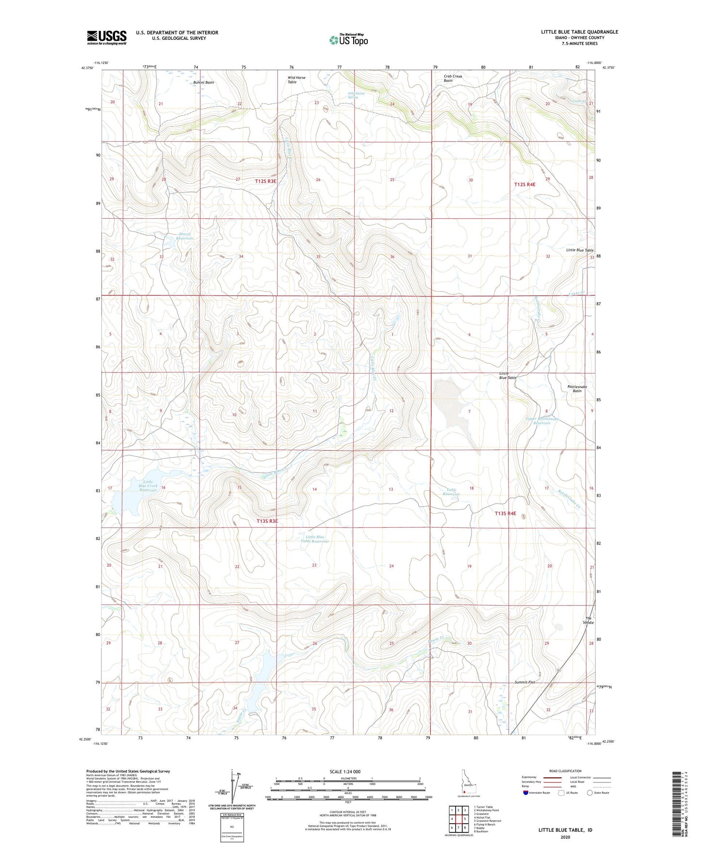 Little Blue Table Idaho US Topo Map Image