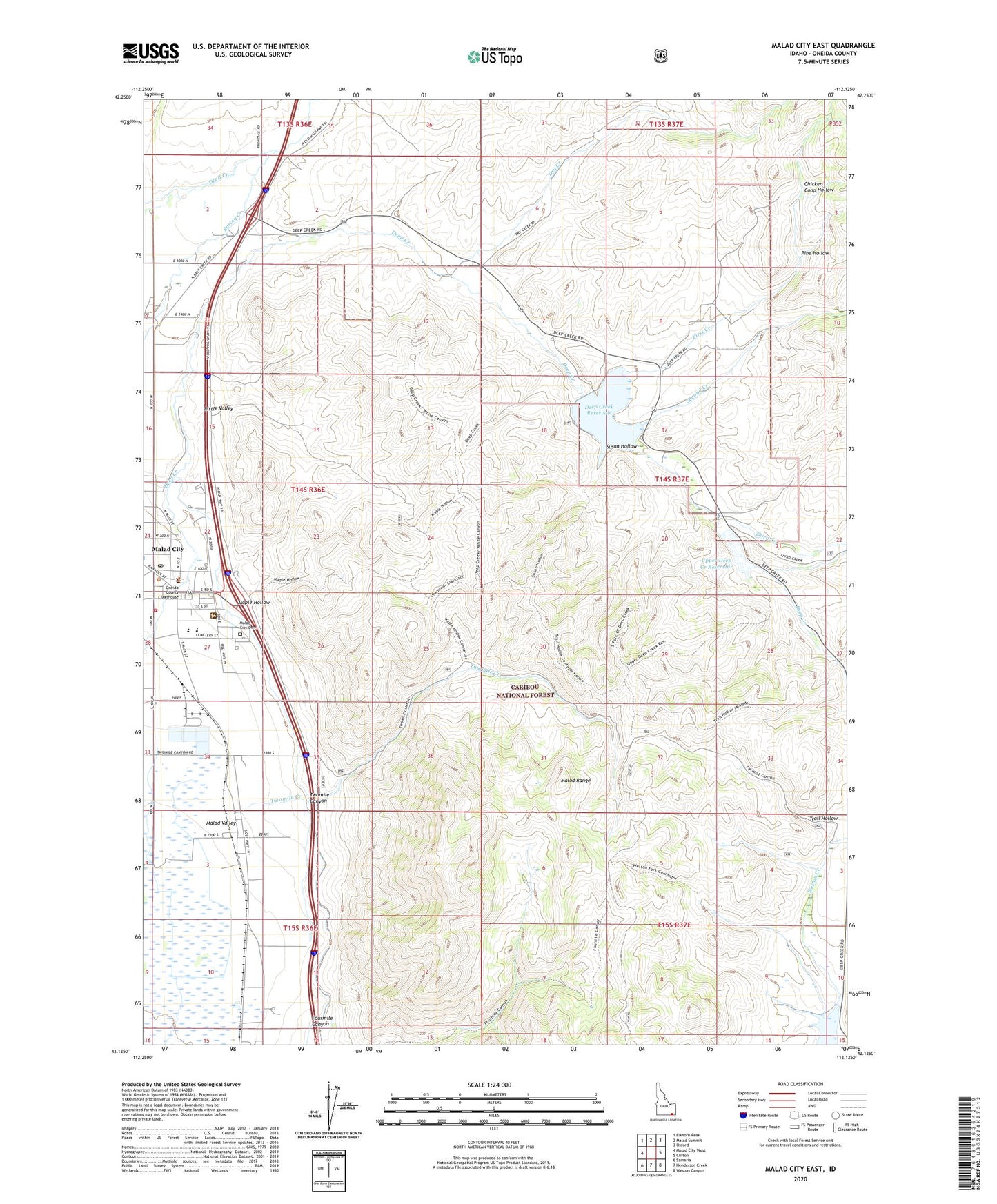 Malad City East Idaho US Topo Map Image