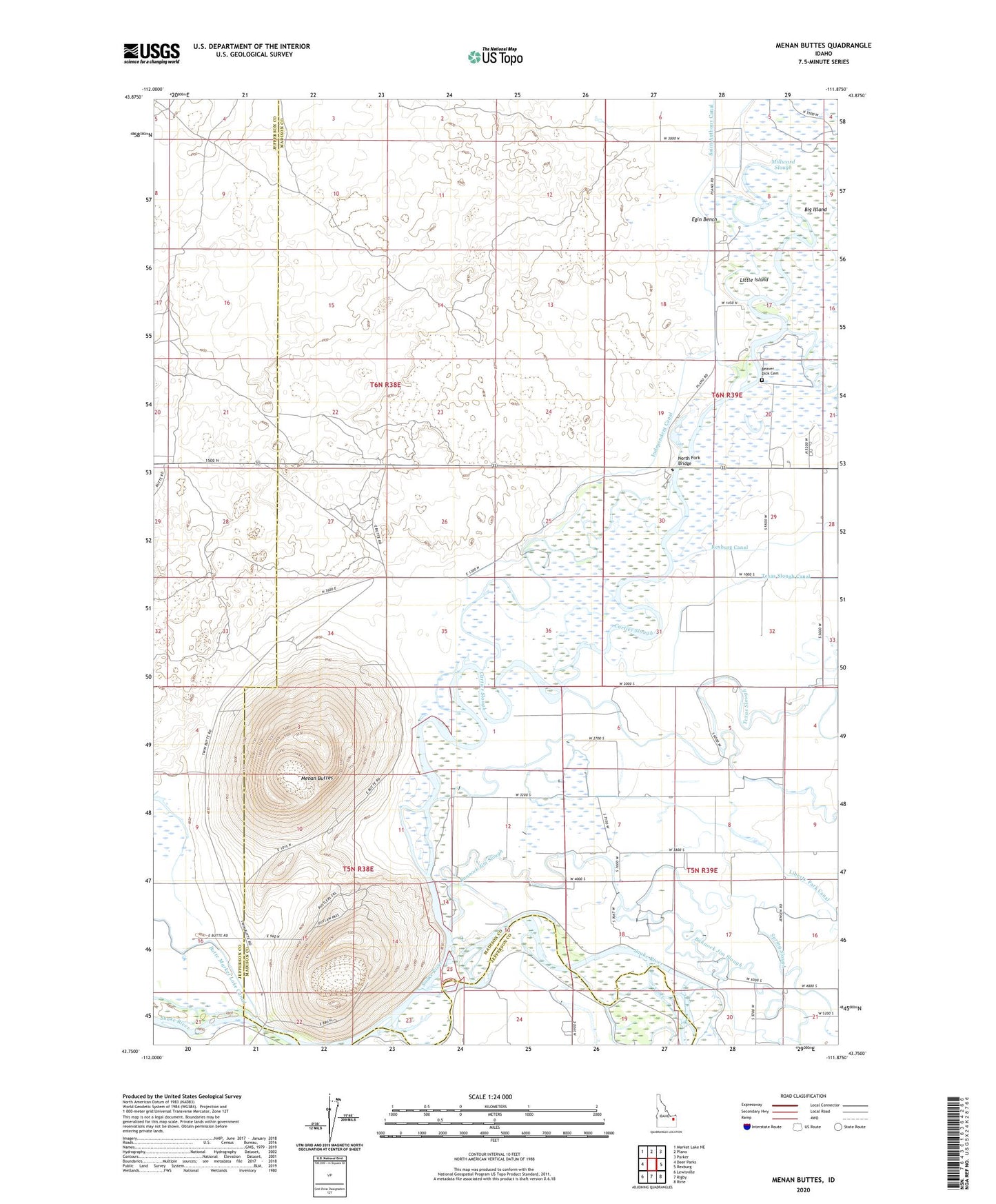 Menan Buttes Idaho US Topo Map Image