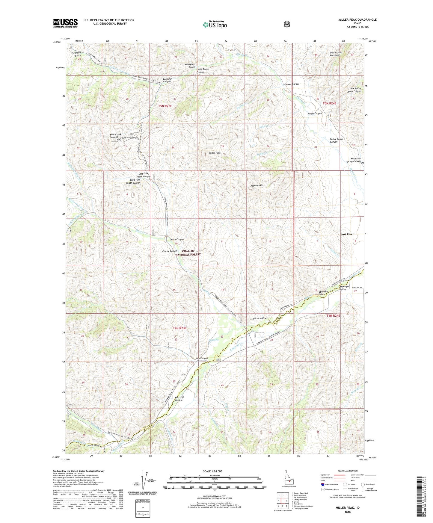 Miller Peak Idaho US Topo Map Image