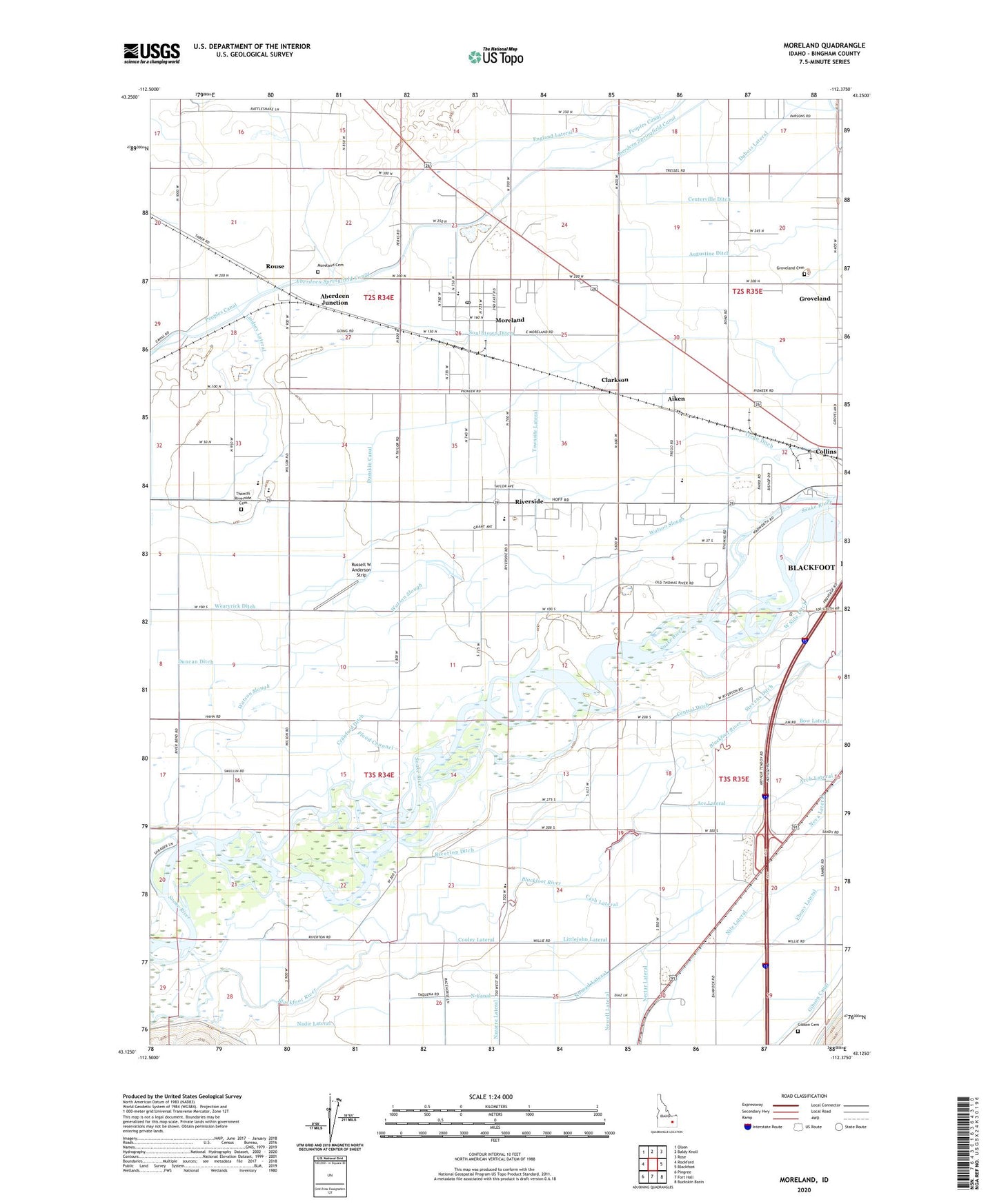 Moreland Idaho US Topo Map Image