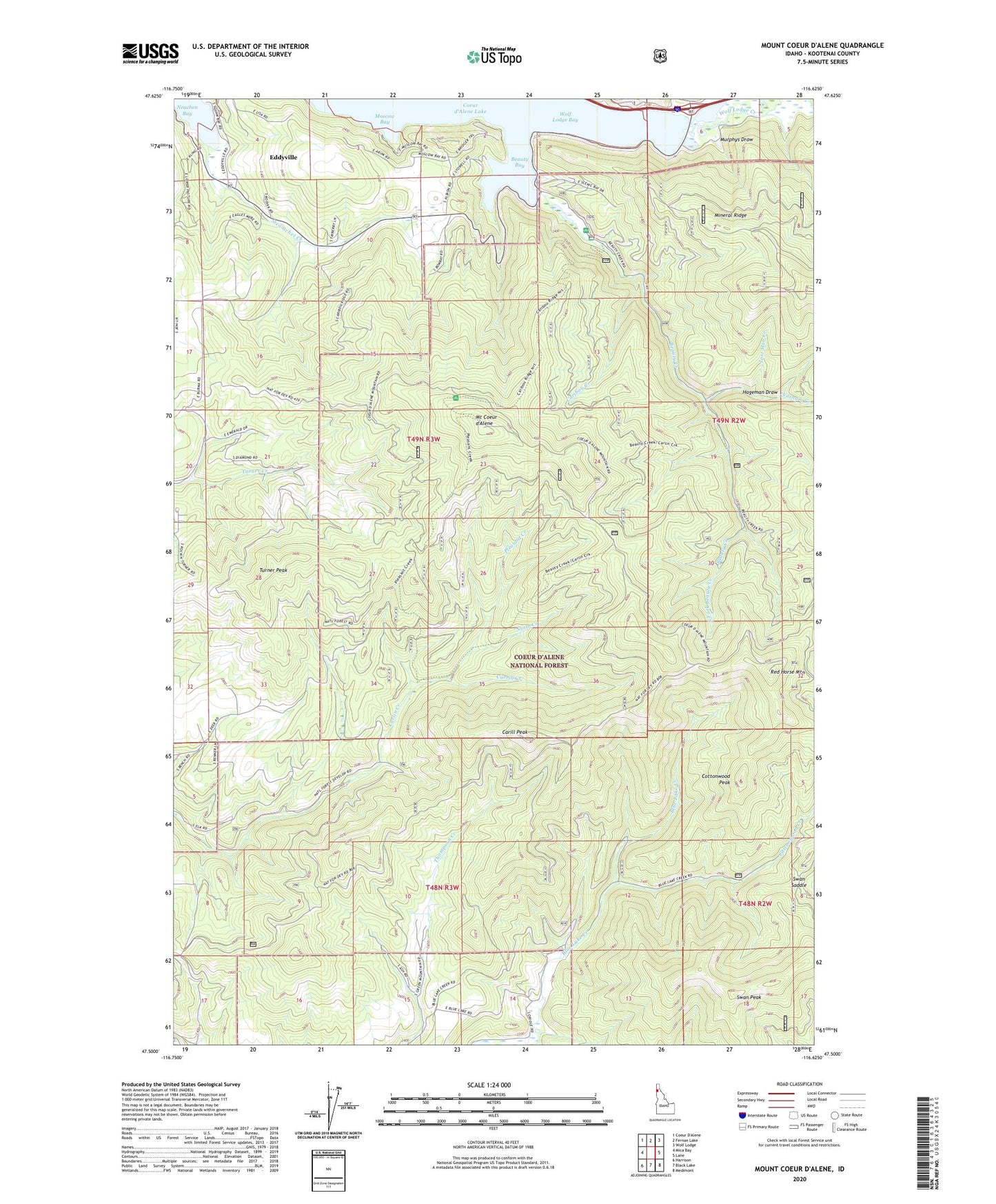 Mount Coeur D'Alene Idaho US Topo Map Image