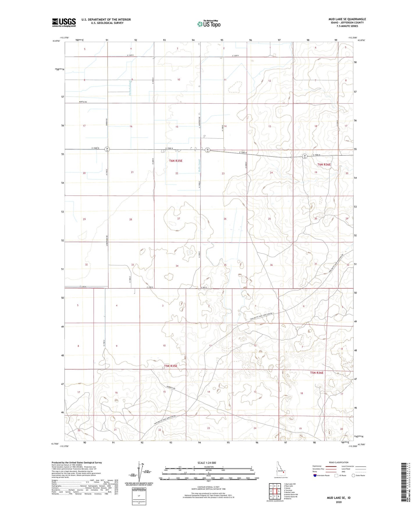 Mud Lake SE Idaho US Topo Map Image