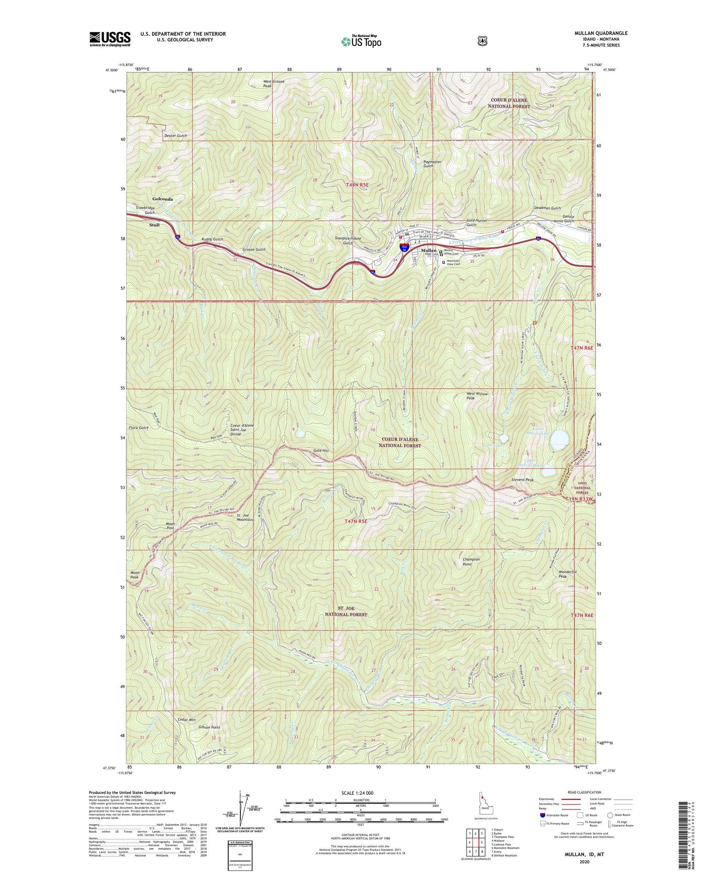 Mullan Idaho US Topo Map Image