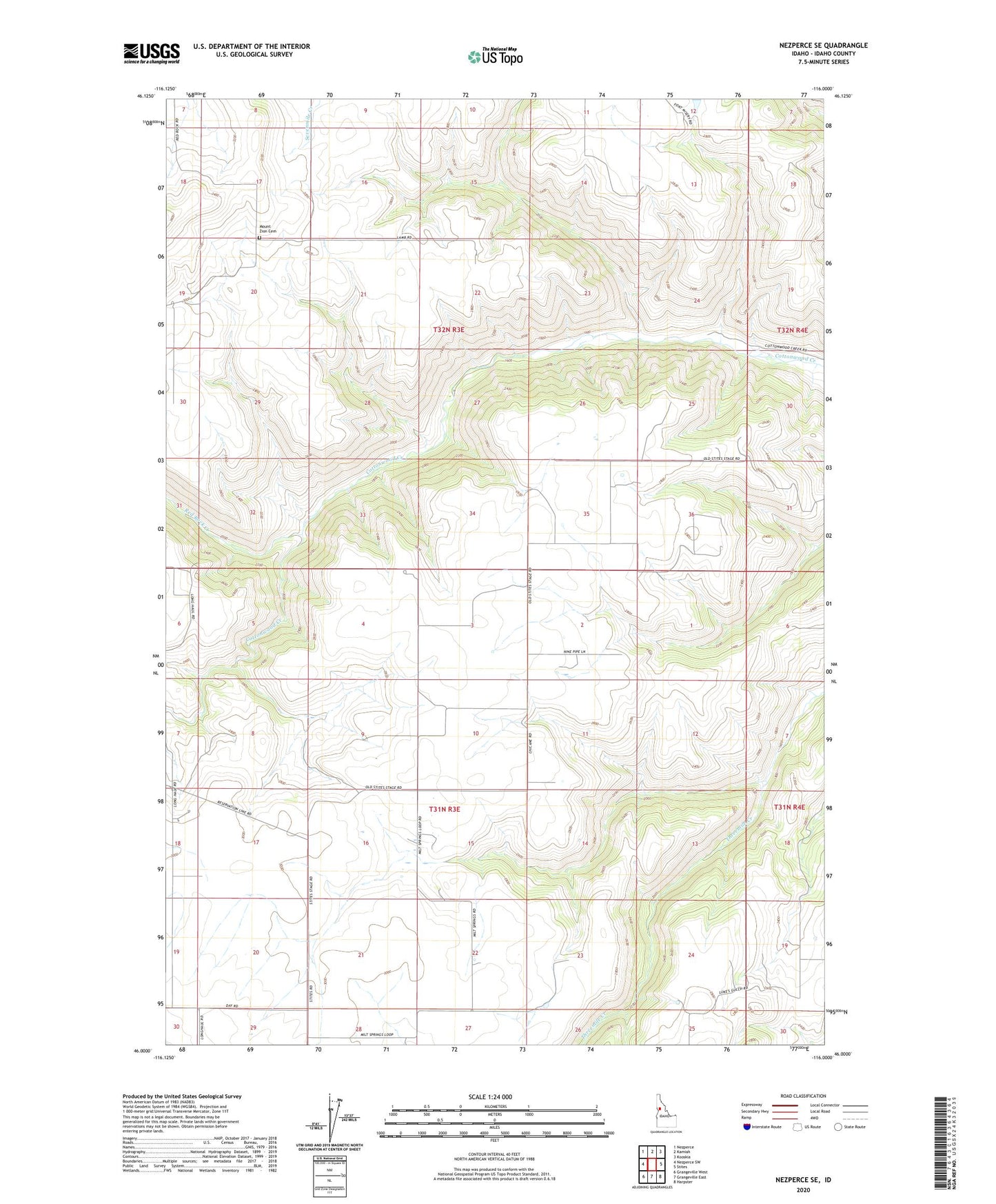 Nezperce SE Idaho US Topo Map Image
