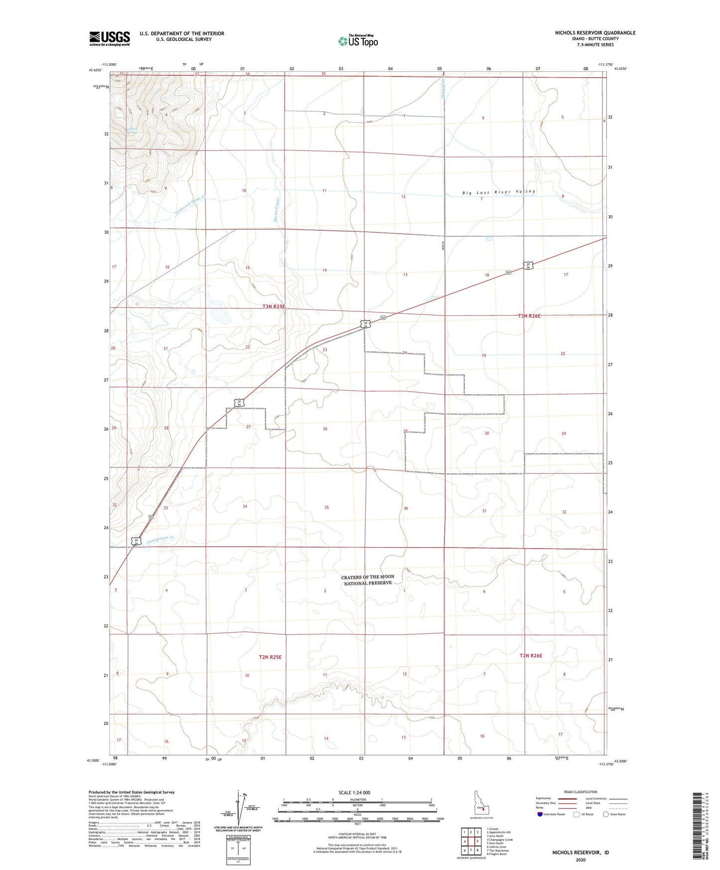 Nichols Reservoir Idaho US Topo Map Image