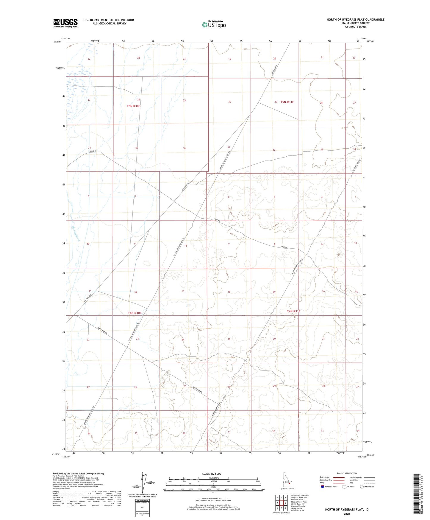 North of Ryegrass Flat Idaho US Topo Map Image