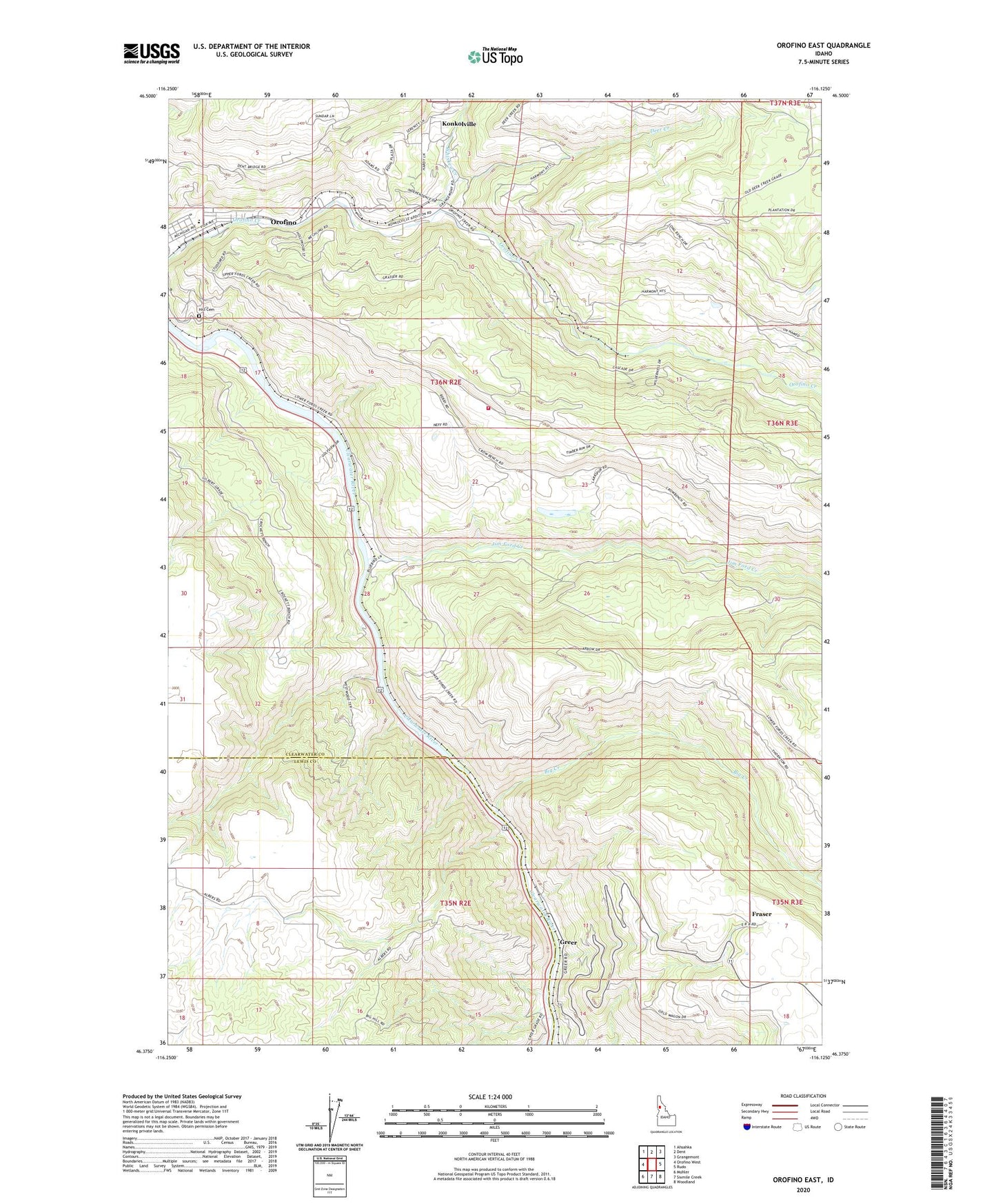 Orofino East Idaho US Topo Map Image