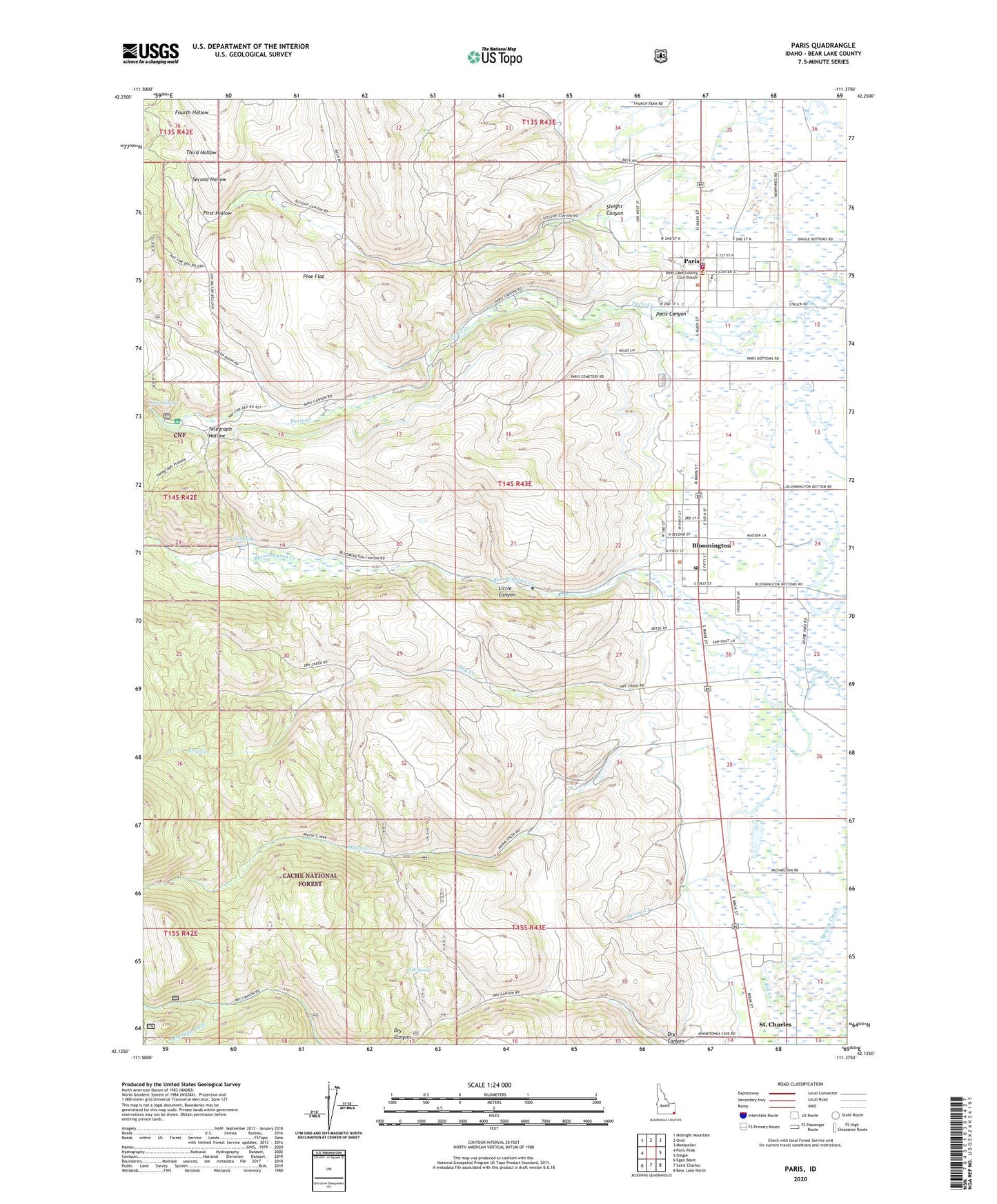 Paris Idaho US Topo Map Image