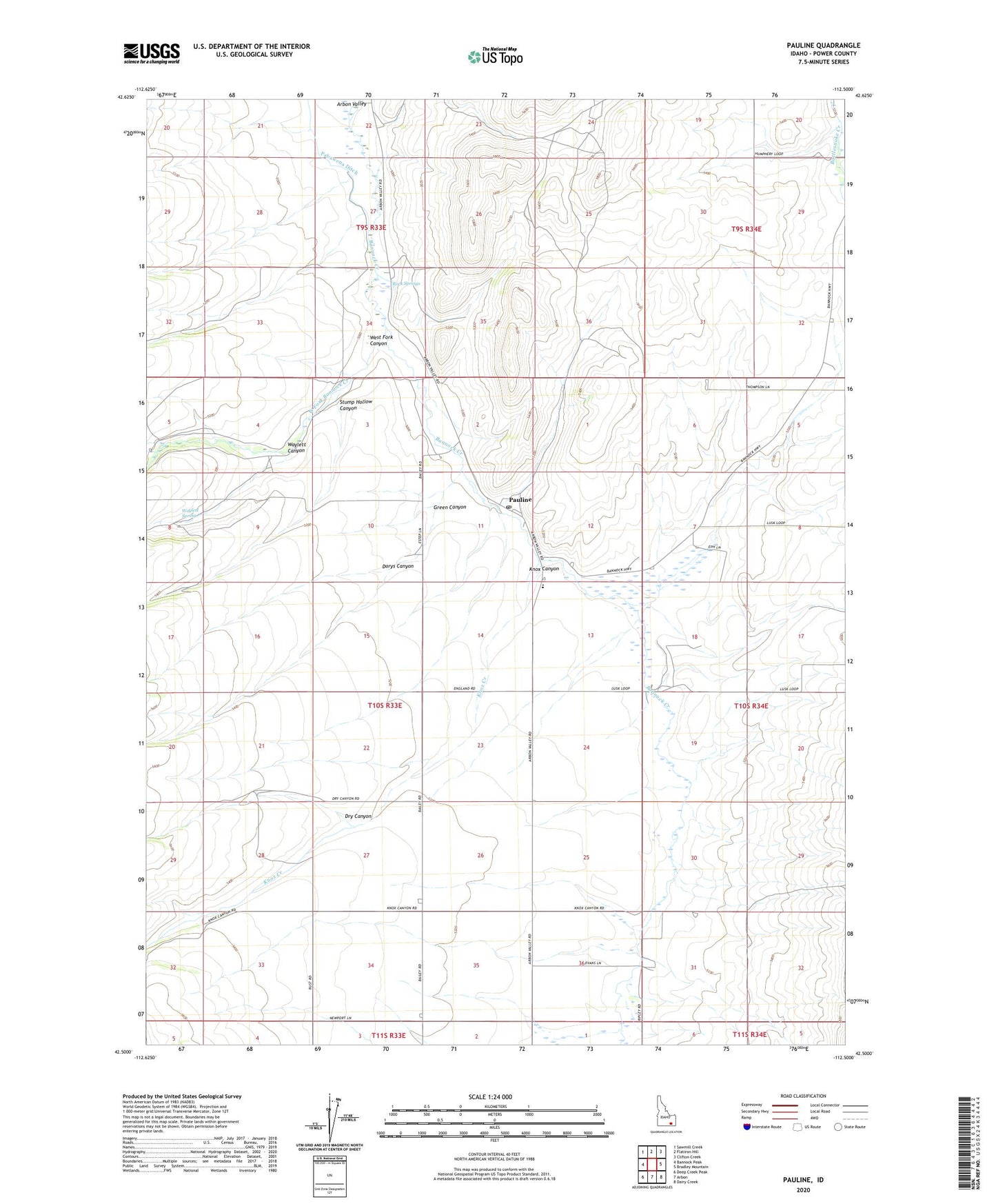 Pauline Idaho US Topo Map Image