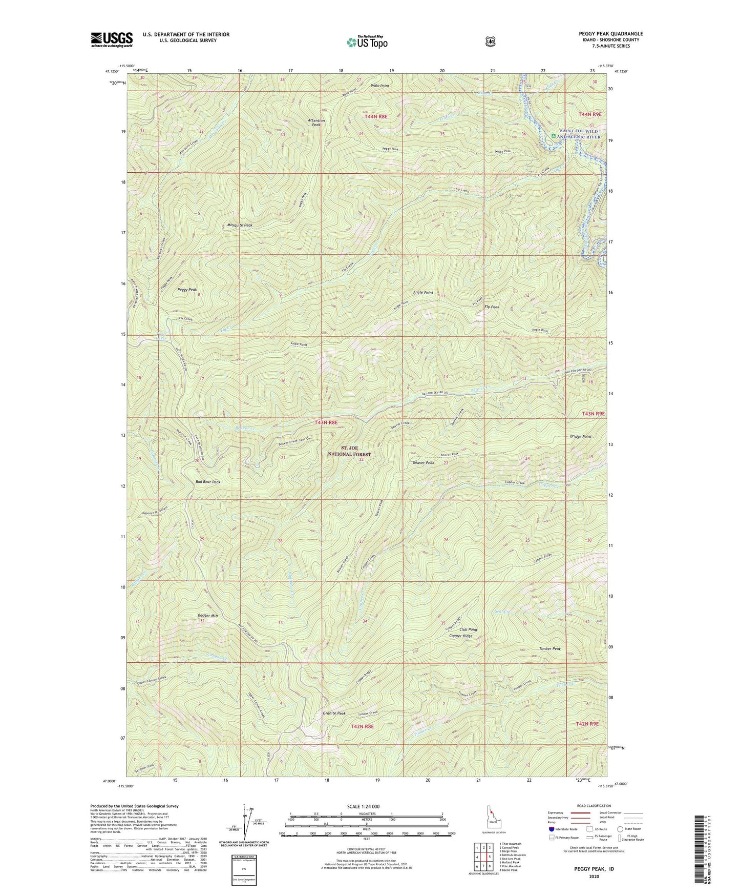 Peggy Peak Idaho US Topo Map Image