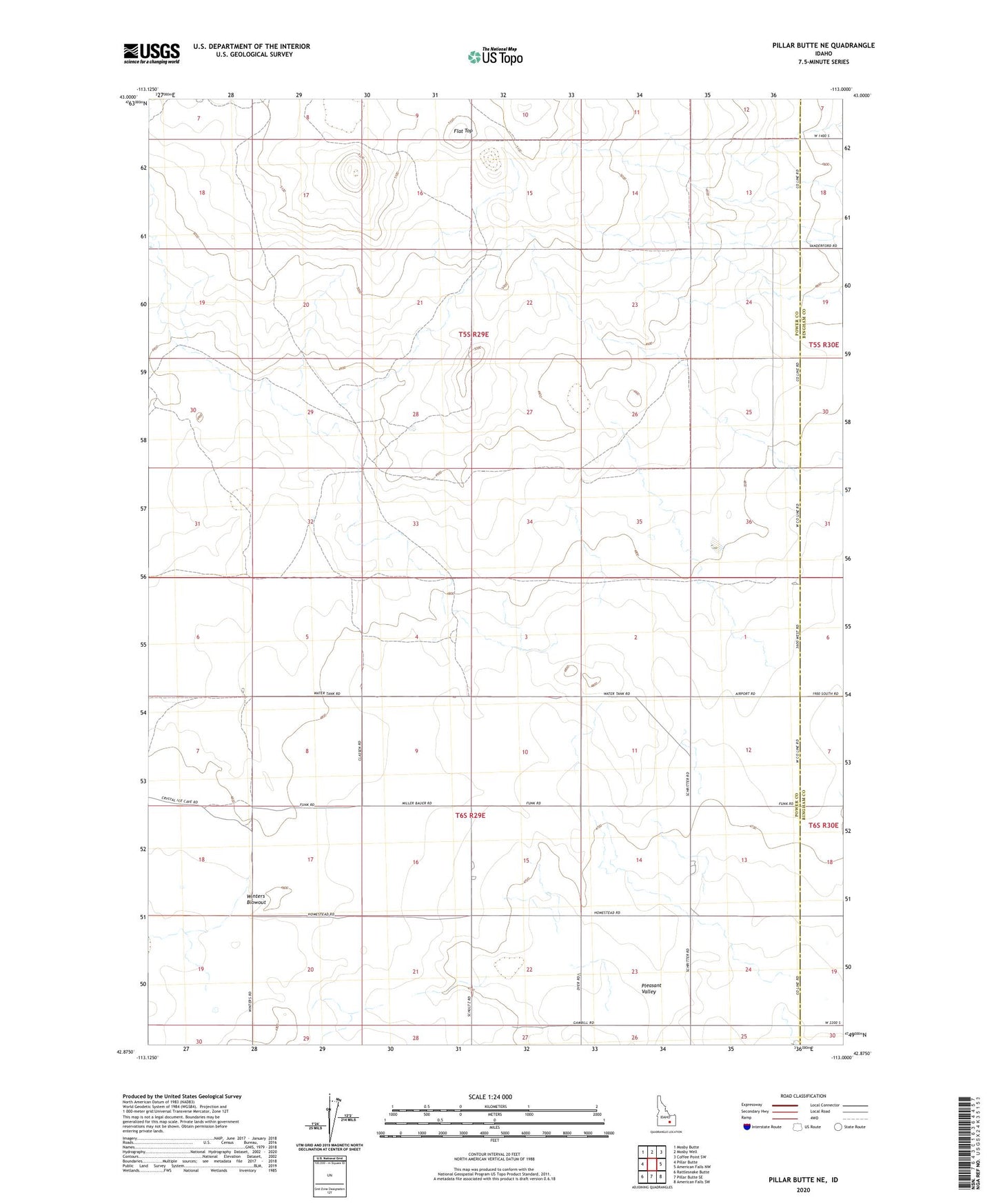 Pillar Butte NE Idaho US Topo Map Image