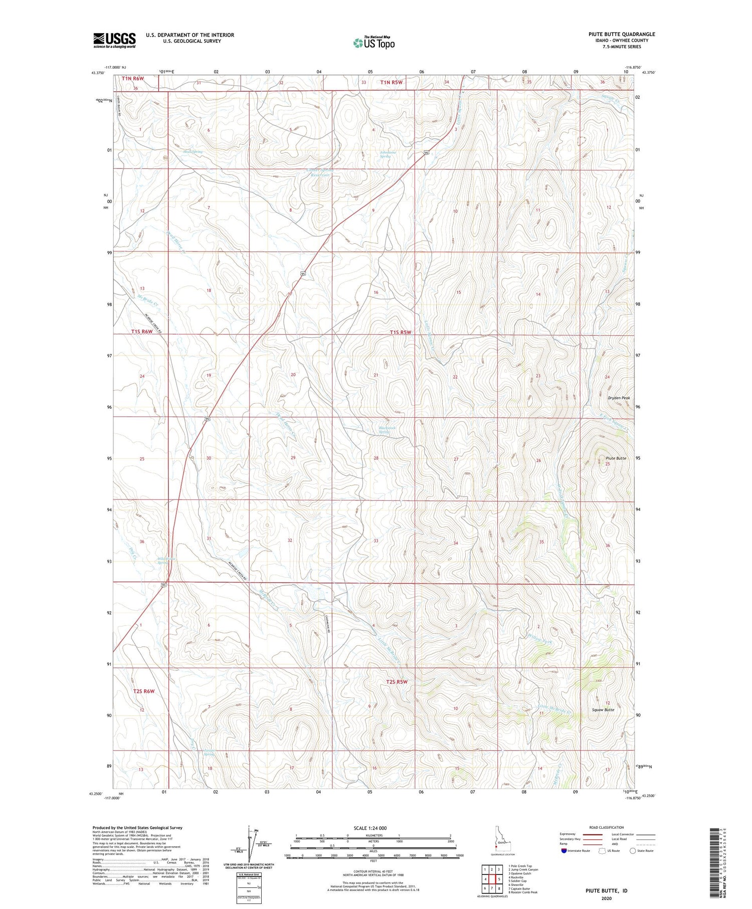 Piute Butte Idaho US Topo Map Image