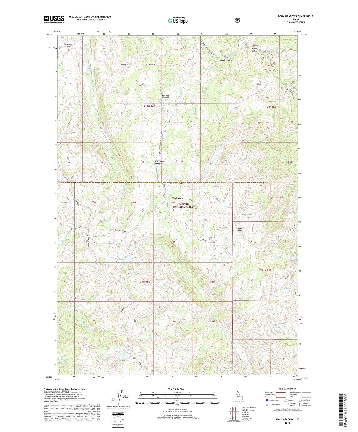 Pony Meadows Idaho US Topo Map Image