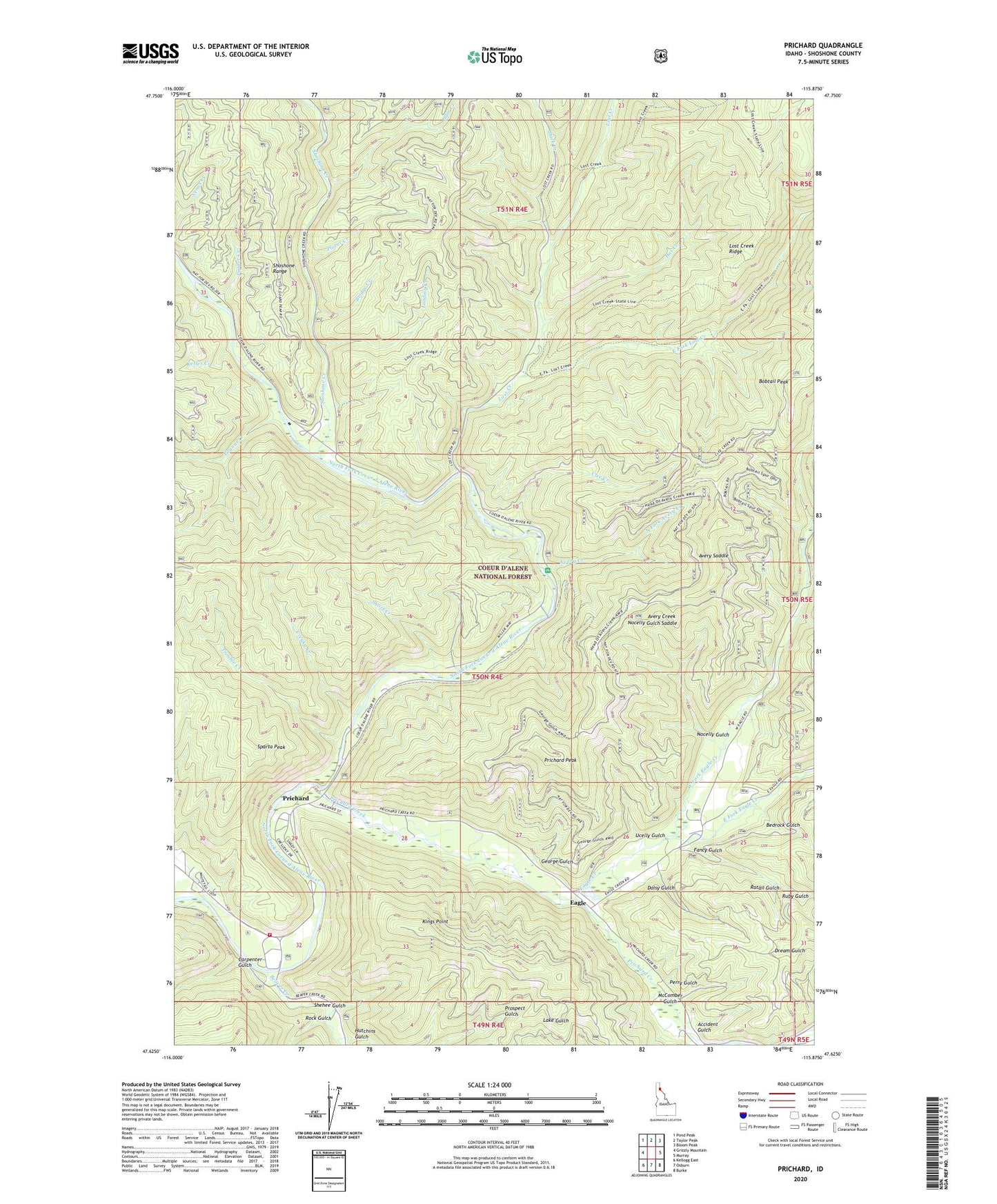 Prichard Idaho US Topo Map Image