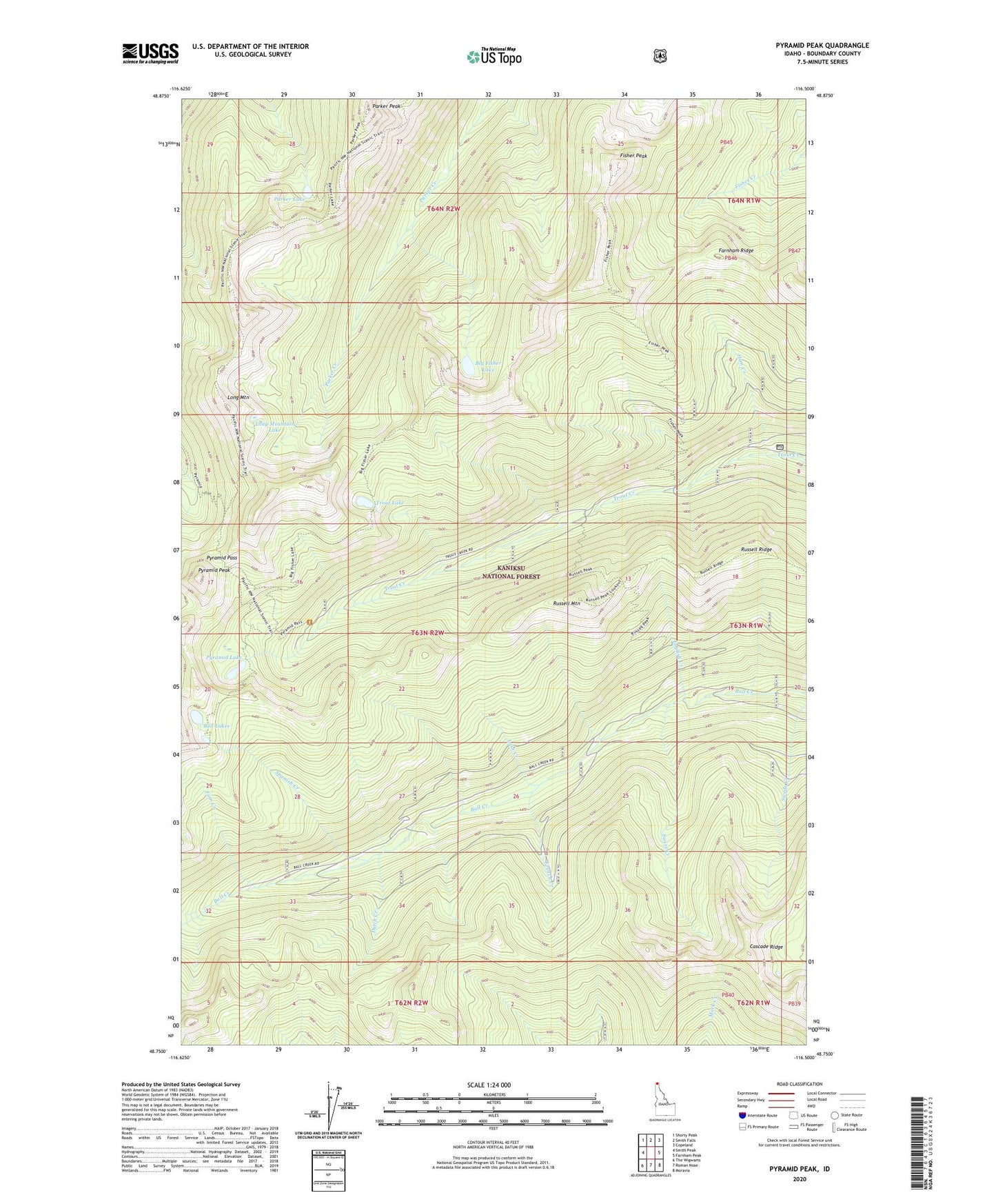 Pyramid Peak Idaho US Topo Map Image