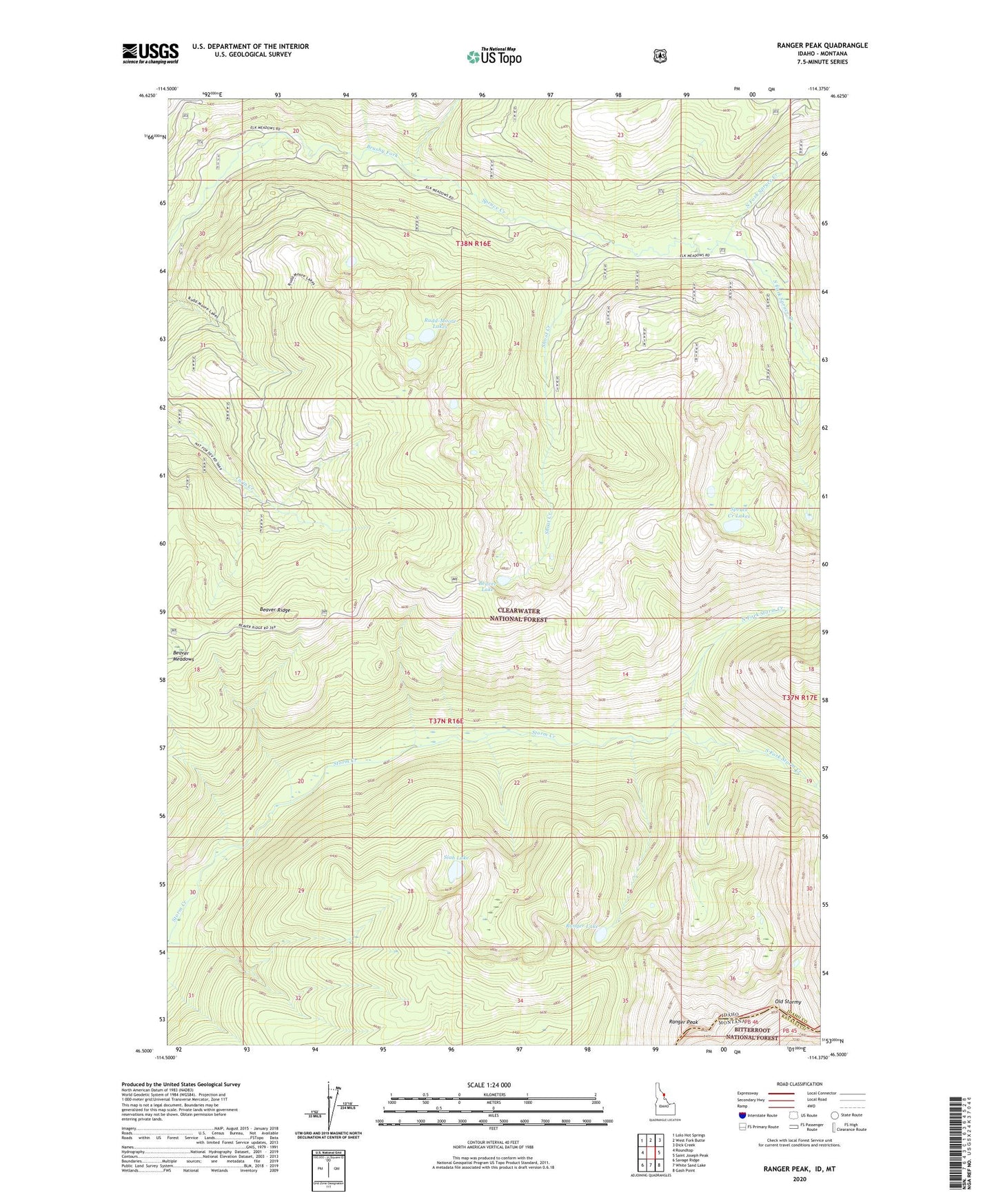 Ranger Peak Idaho US Topo Map Image