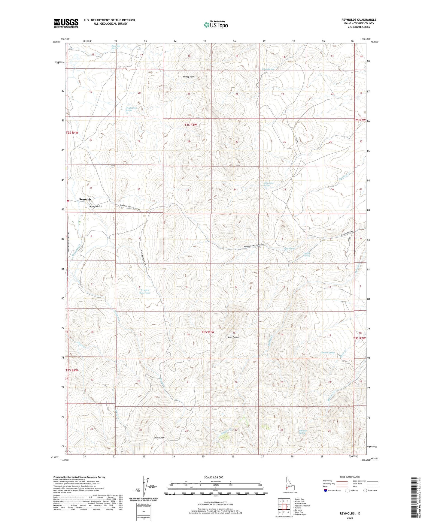 Reynolds Idaho US Topo Map Image
