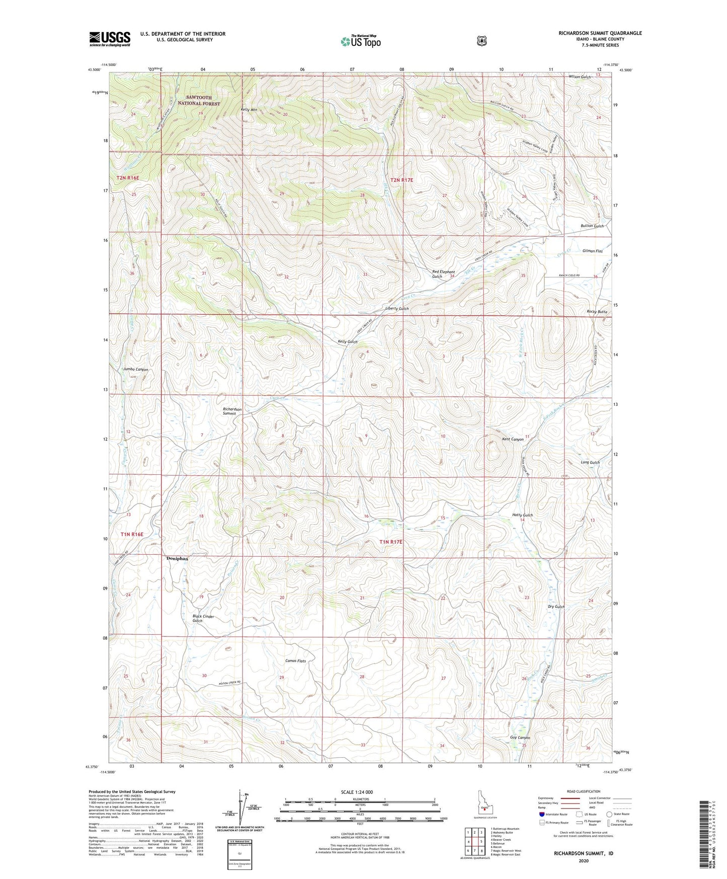 Richardson Summit Idaho US Topo Map Image