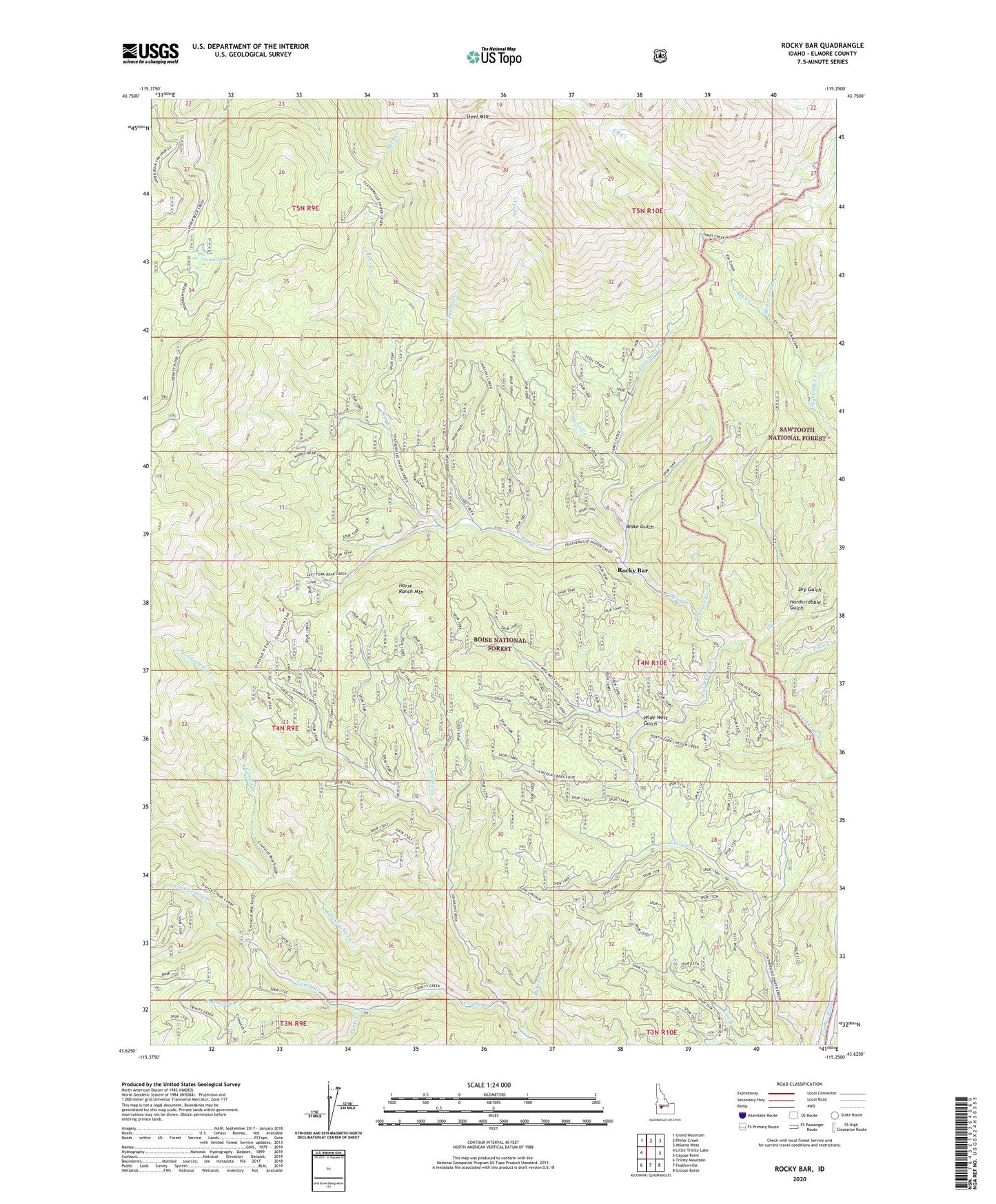 Rocky Bar Idaho US Topo Map Image