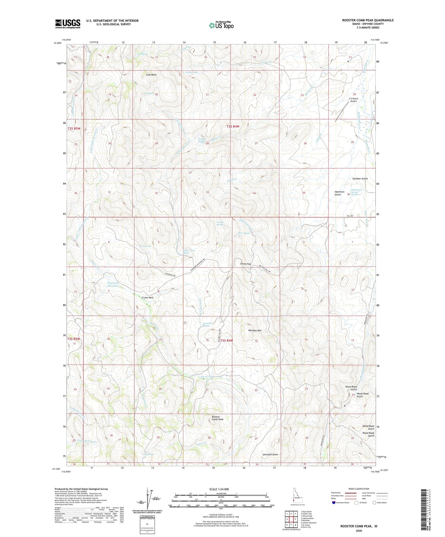 Rooster Comb Peak Idaho US Topo Map Image