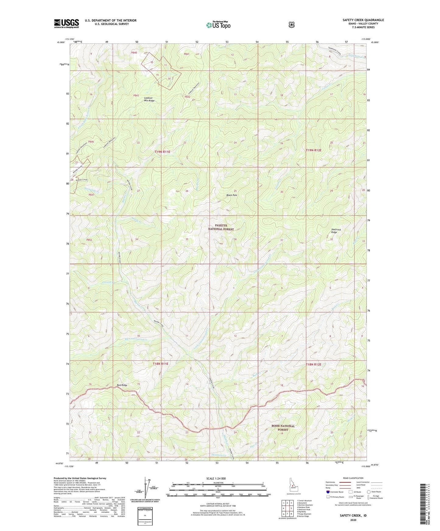 Safety Creek Idaho US Topo Map Image