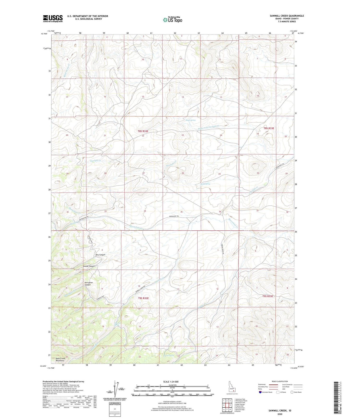 Sawmill Creek Idaho US Topo Map Image