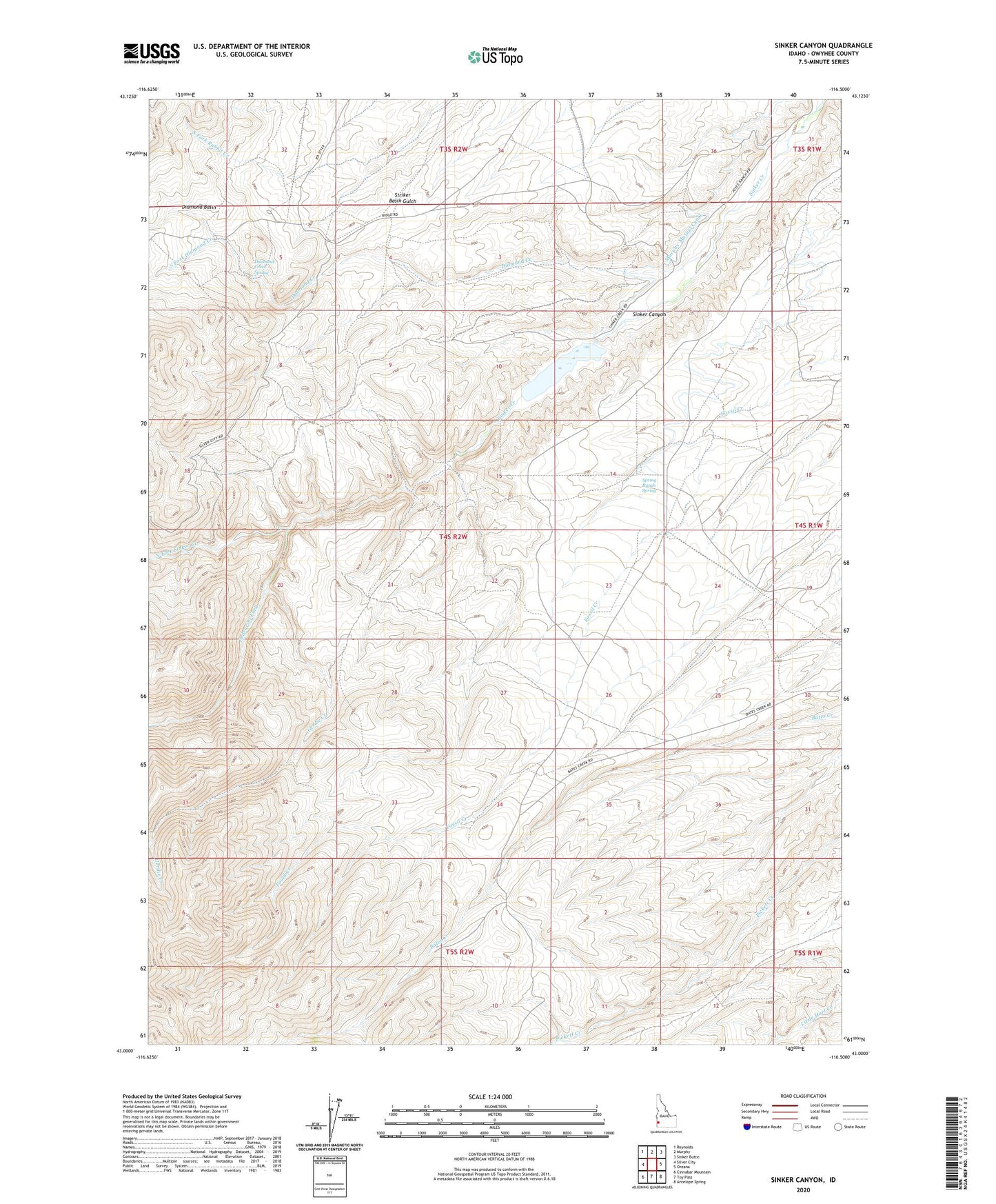 Sinker Canyon Idaho US Topo Map Image