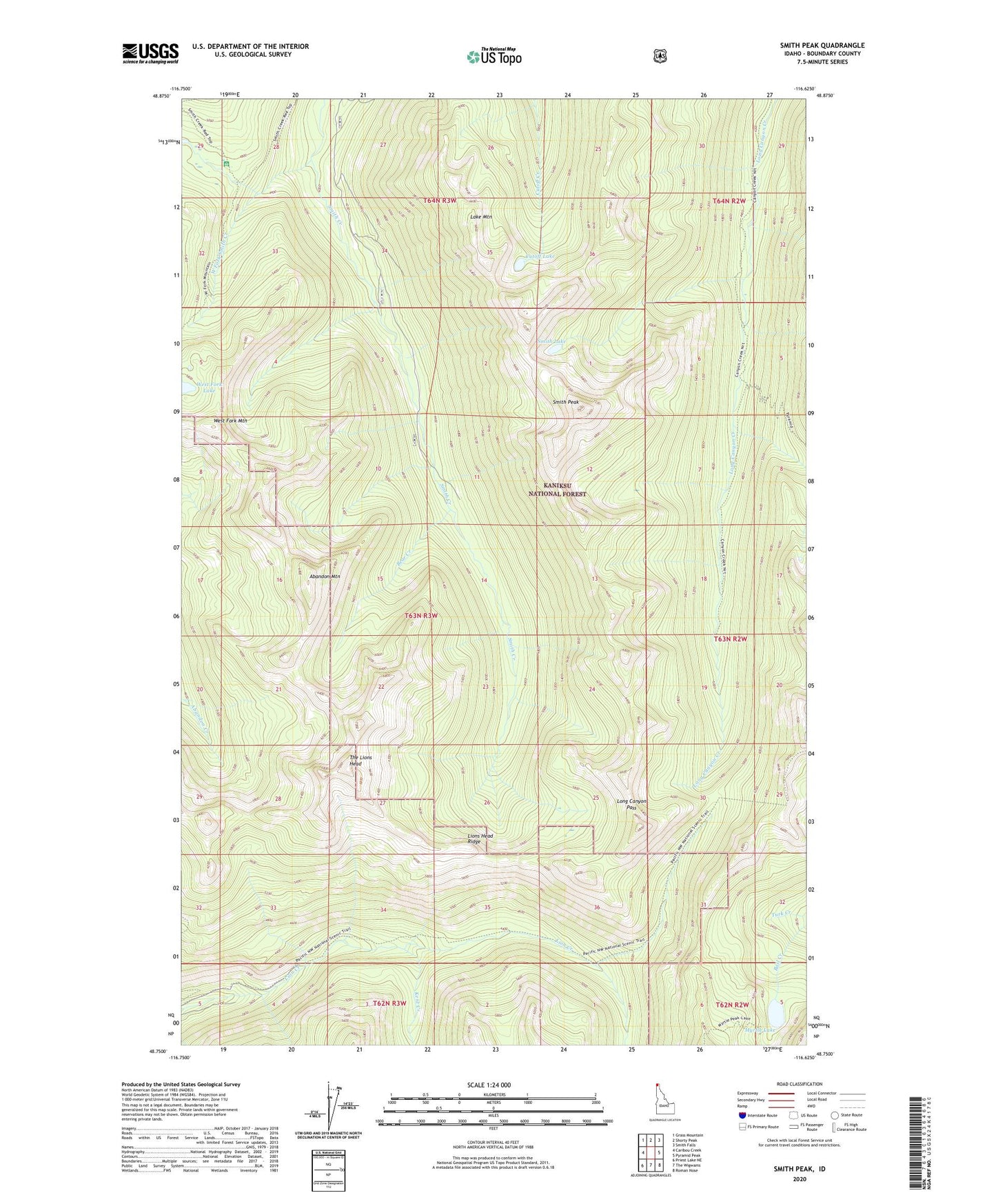 Smith Peak Idaho US Topo Map Image