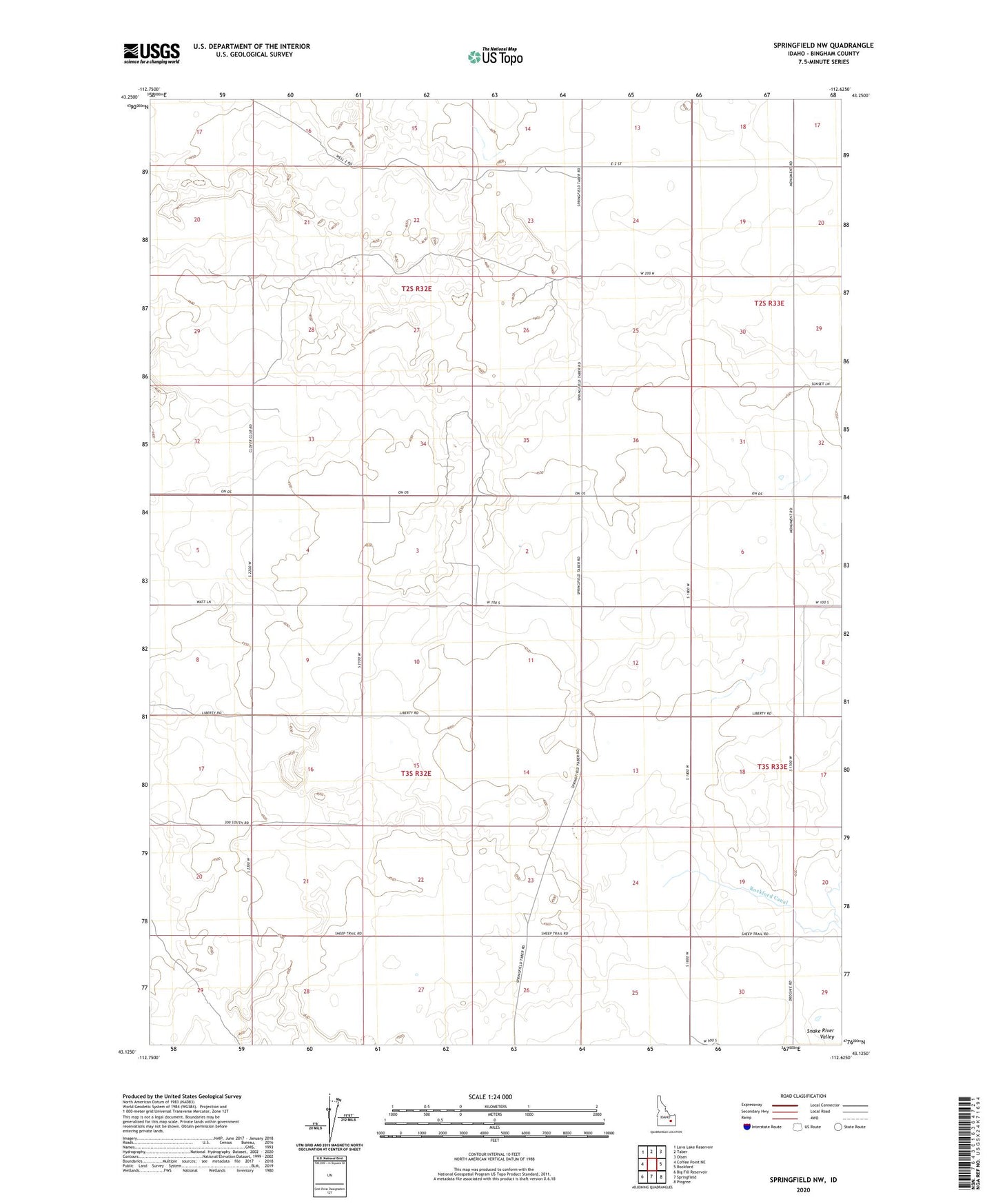 Springfield NW Idaho US Topo Map Image