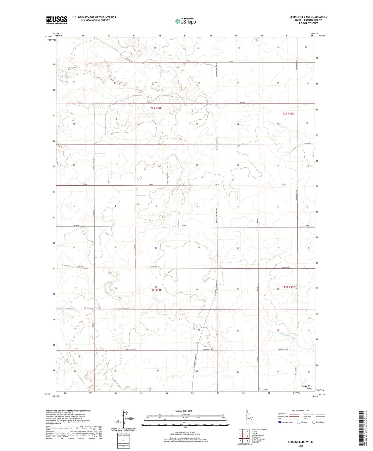 Springfield NW Idaho US Topo Map Image