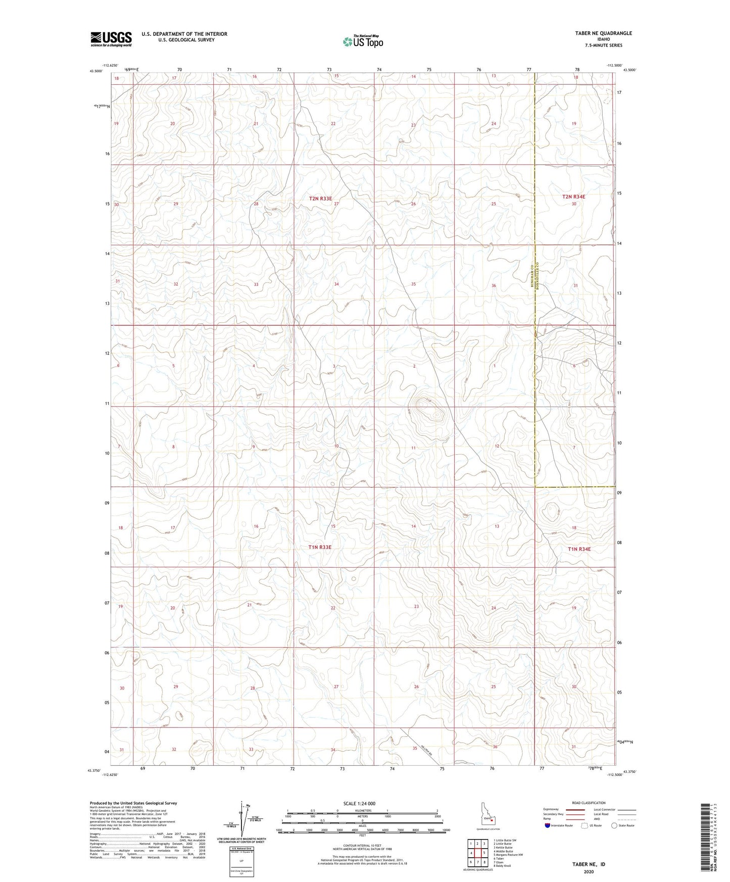 Taber NE Idaho US Topo Map Image