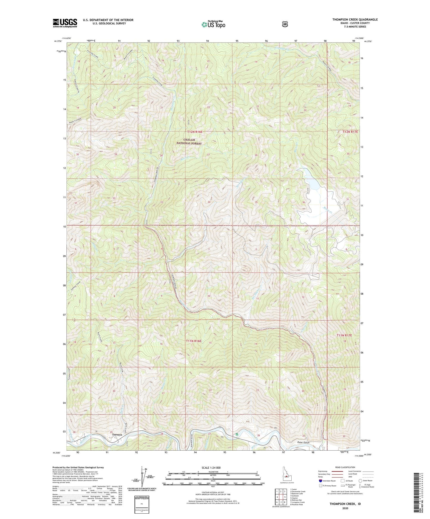 Thompson Creek Idaho US Topo Map Image