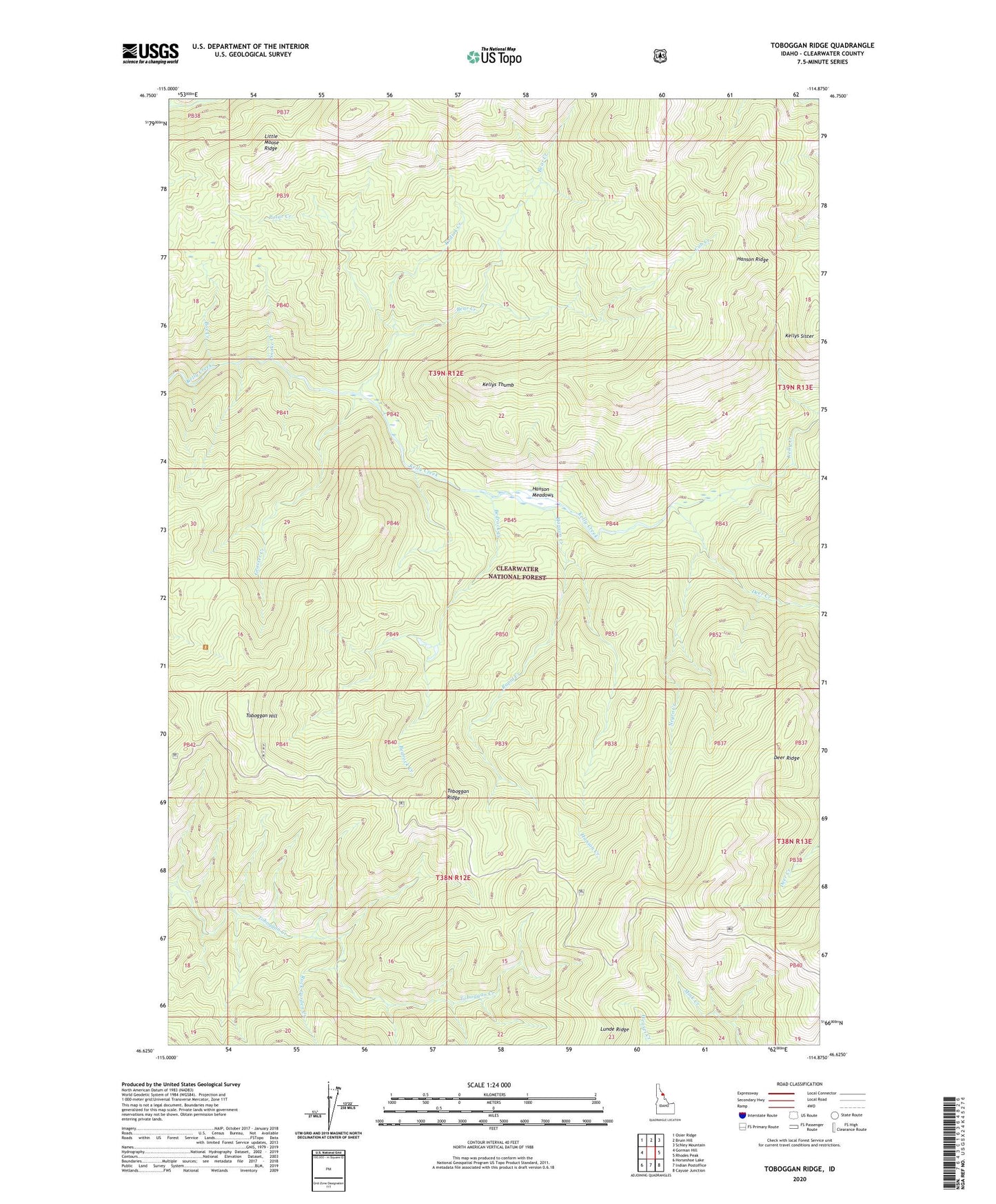 Toboggan Ridge Idaho US Topo Map Image
