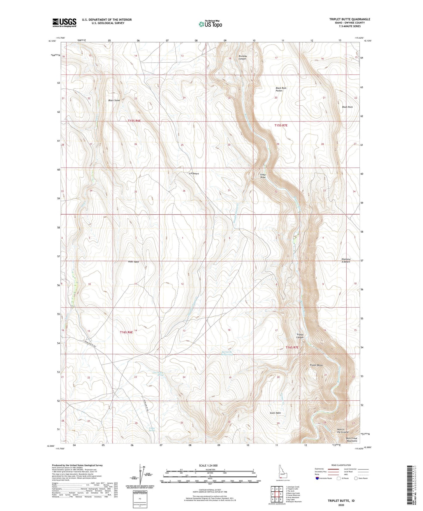 Triplet Butte Idaho US Topo Map Image