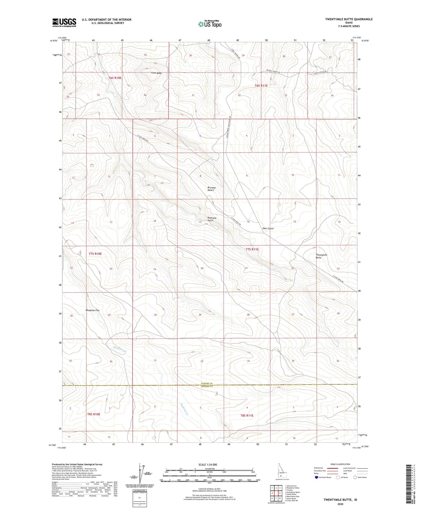 Twentymile Butte Idaho US Topo Map Image