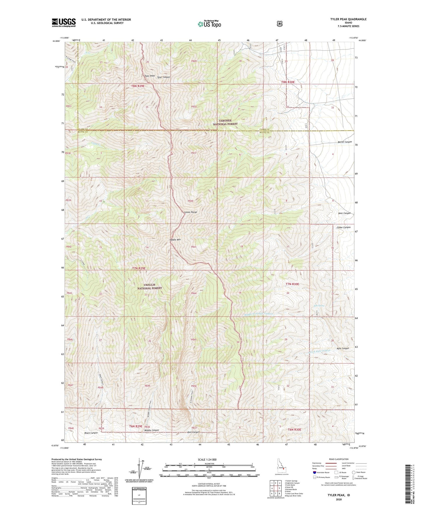 Tyler Peak Idaho US Topo Map Image