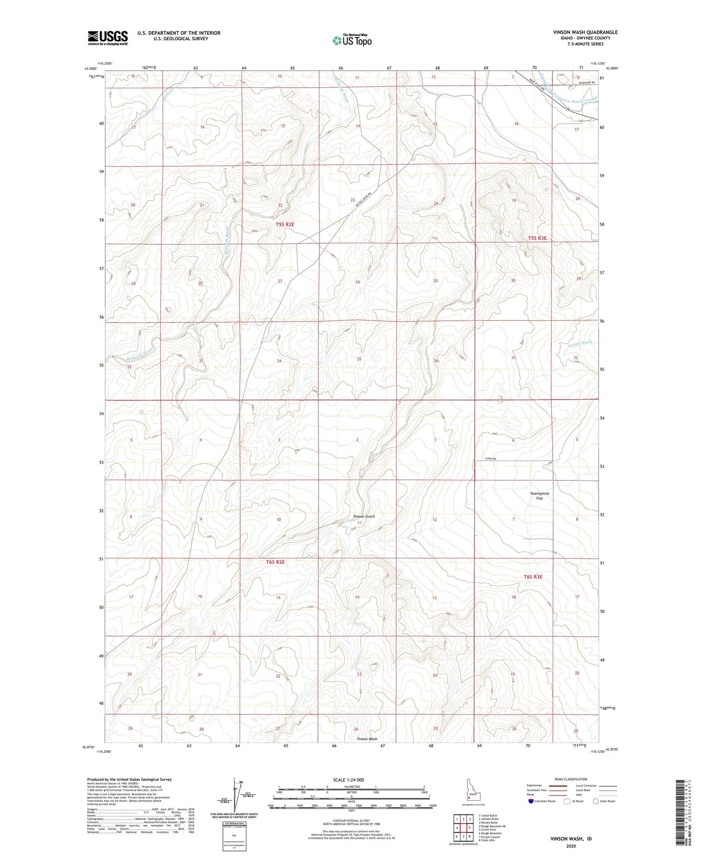 Vinson Wash Idaho US Topo Map Image