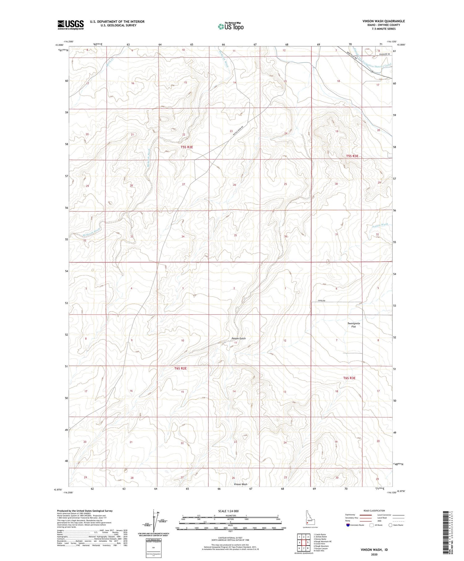 Vinson Wash Idaho US Topo Map Image