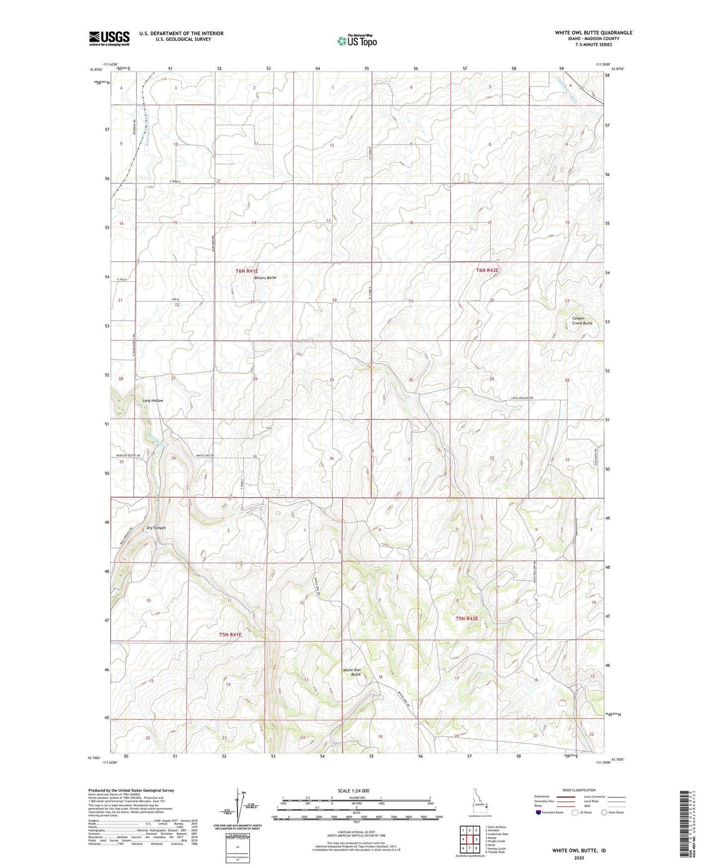 White Owl Butte Idaho US Topo Map Image