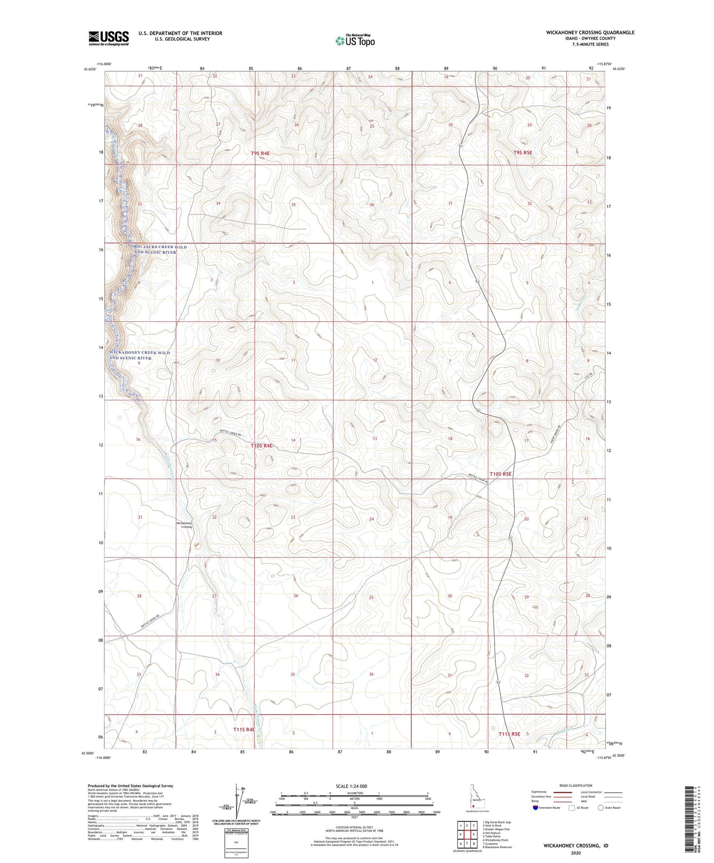 Wickahoney Crossing Idaho US Topo Map Image