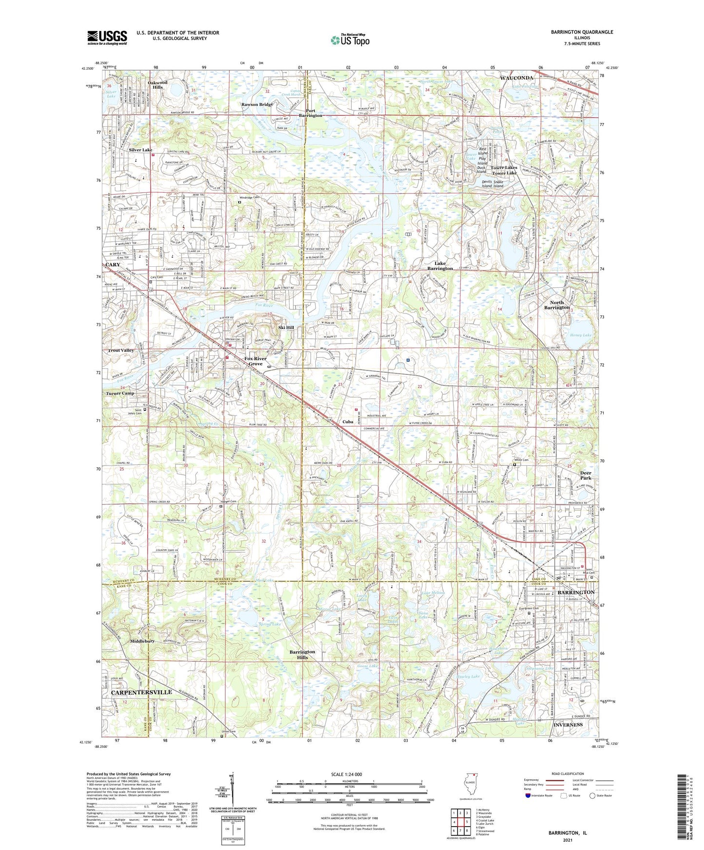 Barrington Illinois US Topo Map Image