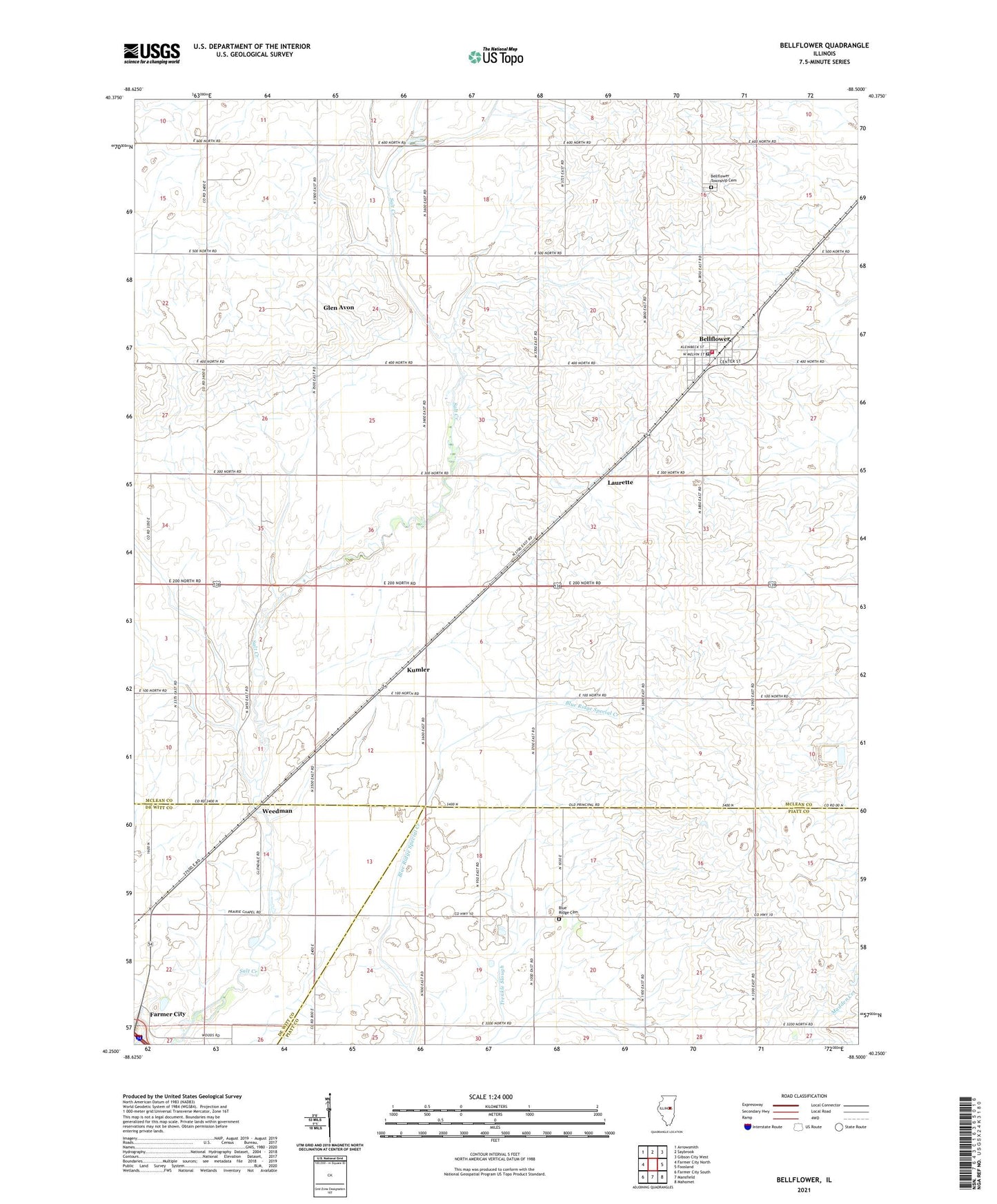 Bellflower Illinois US Topo Map Image