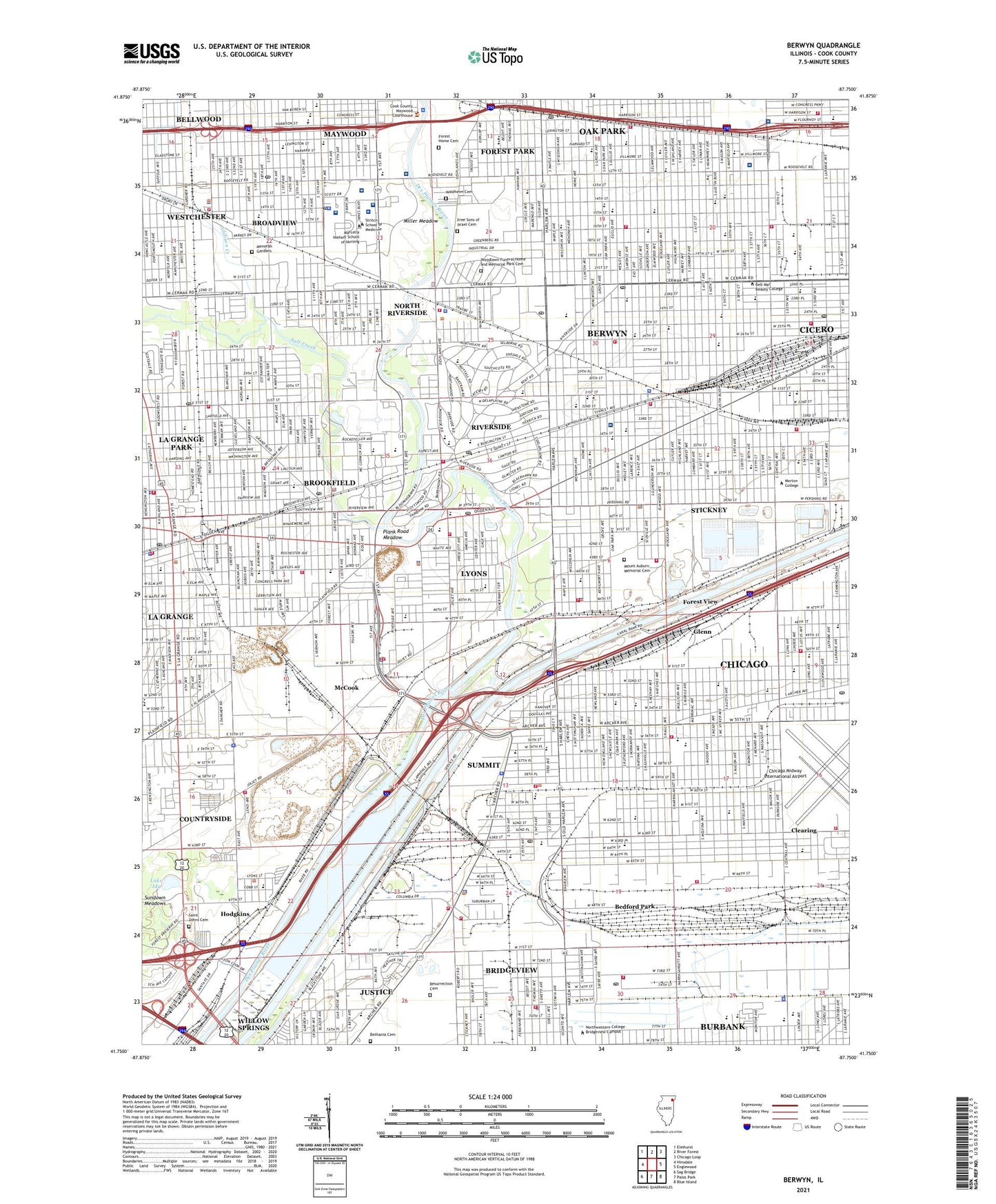 Berwyn Illinois US Topo Map Image