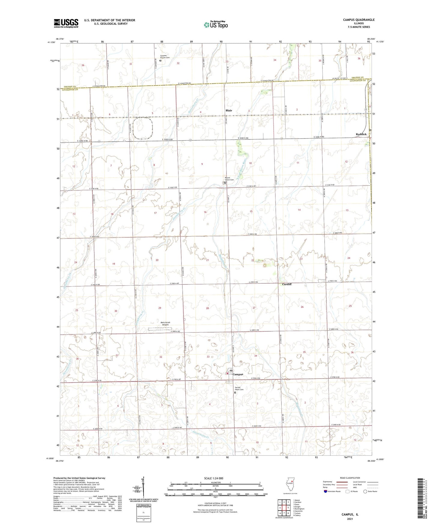 Campus Illinois US Topo Map Image