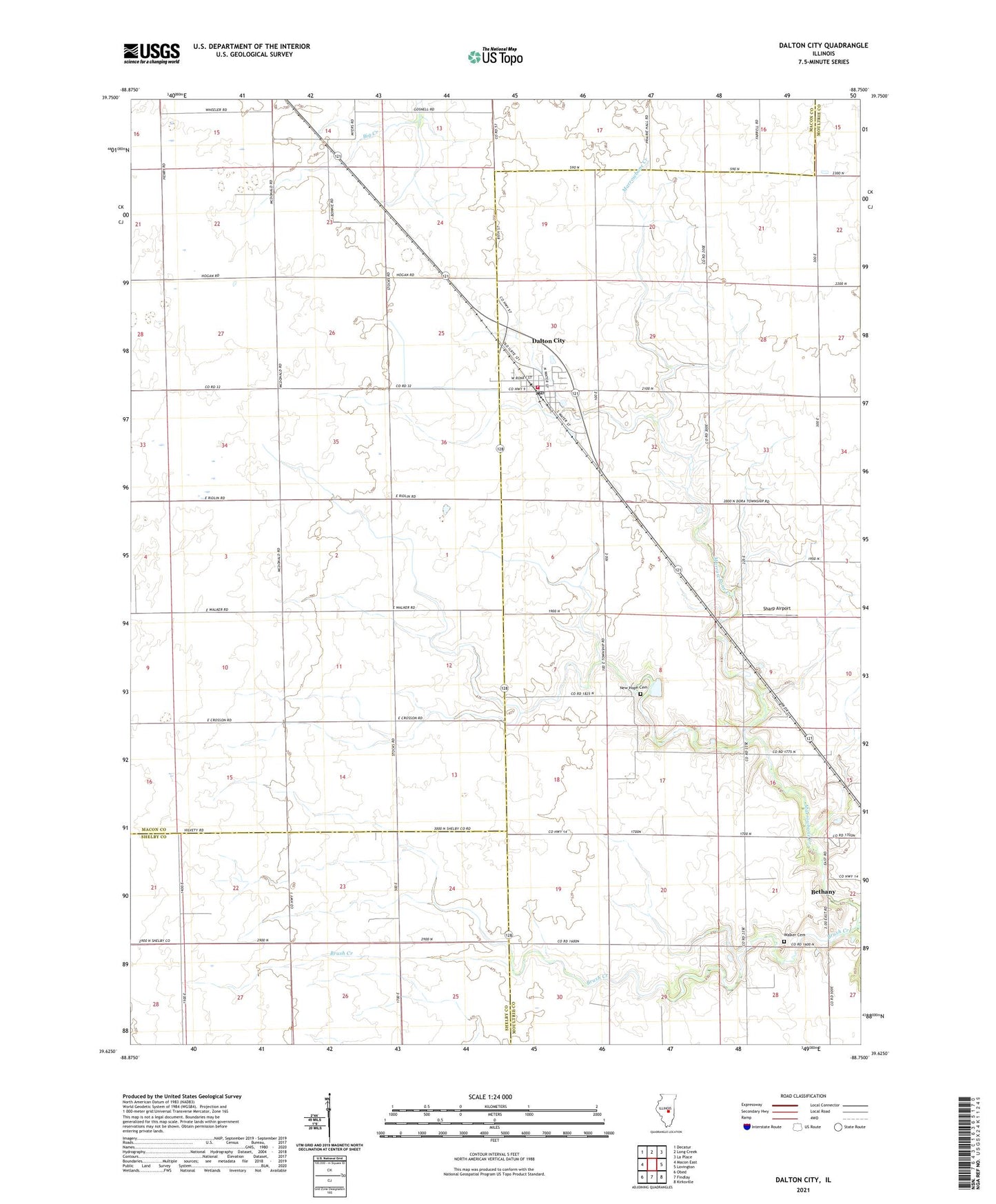Dalton City Illinois US Topo Map Image