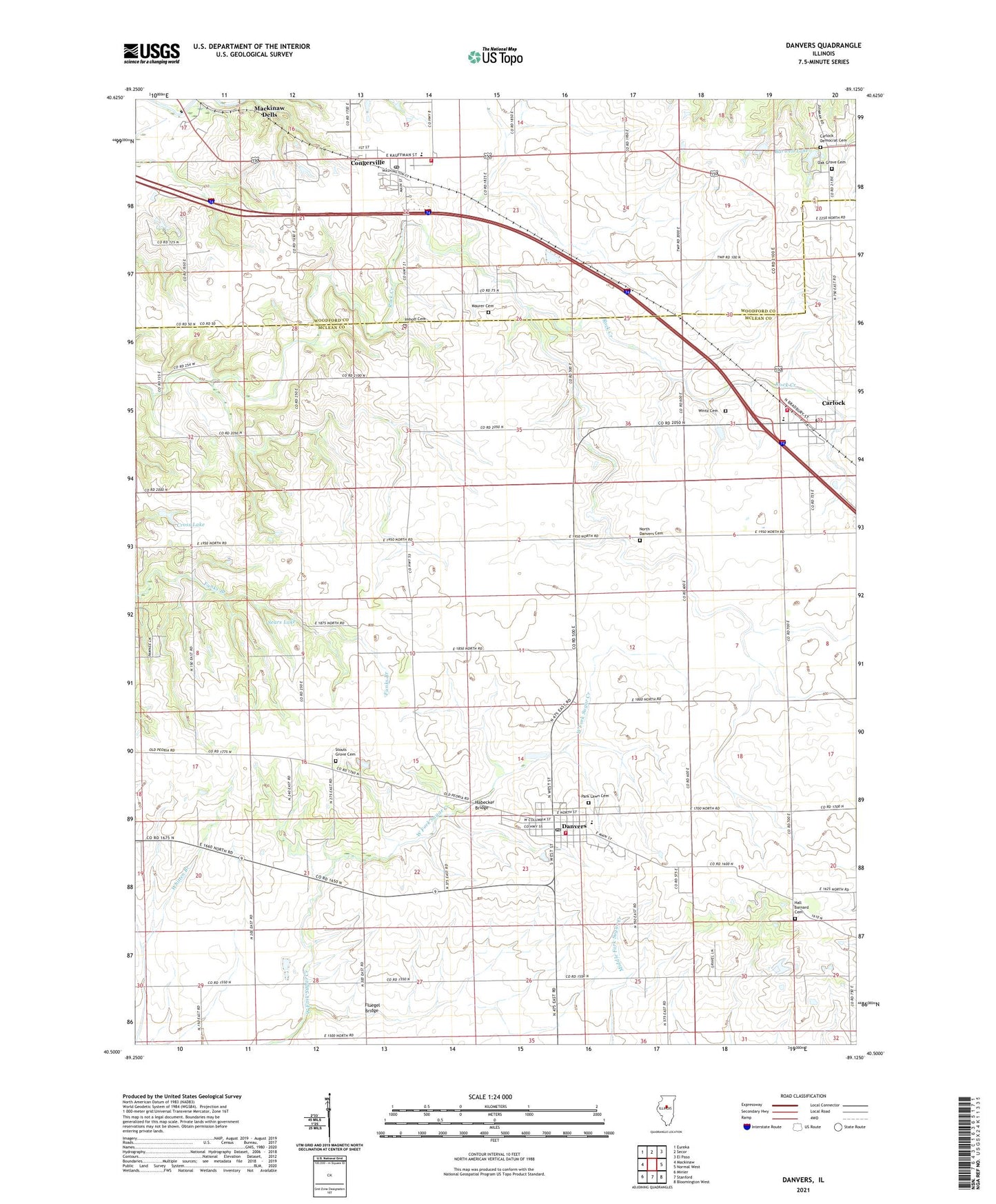 Danvers Illinois US Topo Map Image