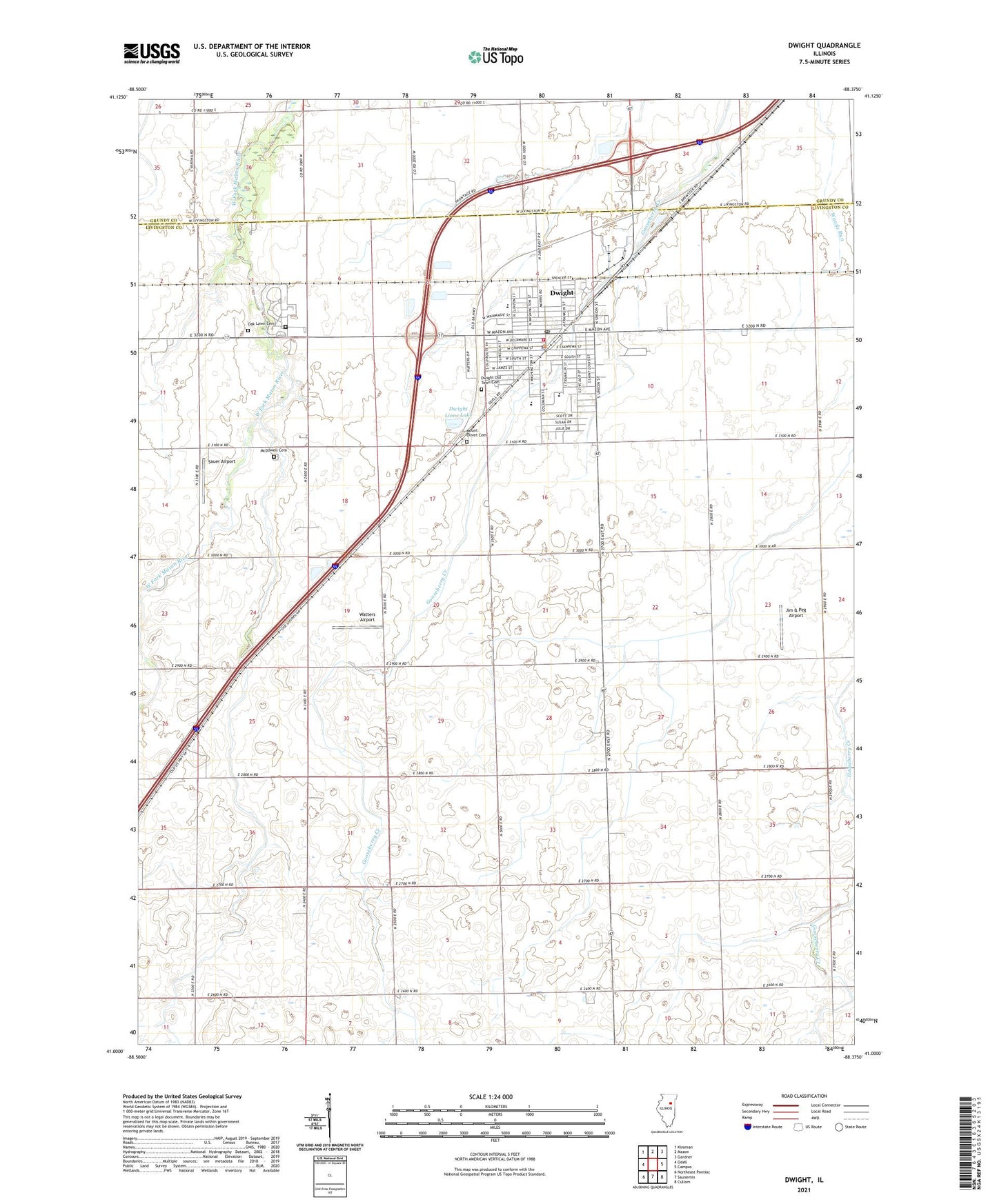 Dwight Illinois US Topo Map Image