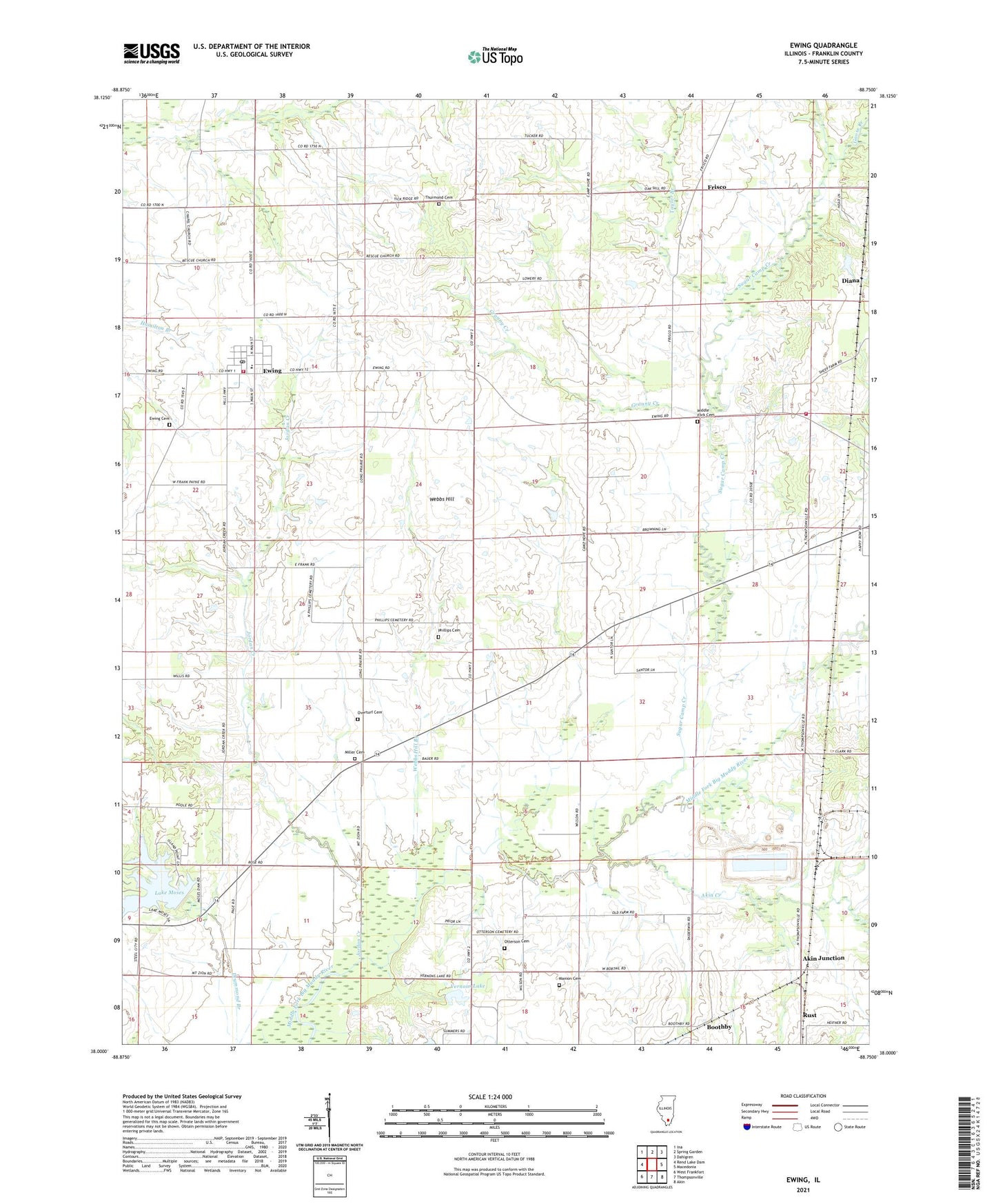 Ewing Illinois US Topo Map Image